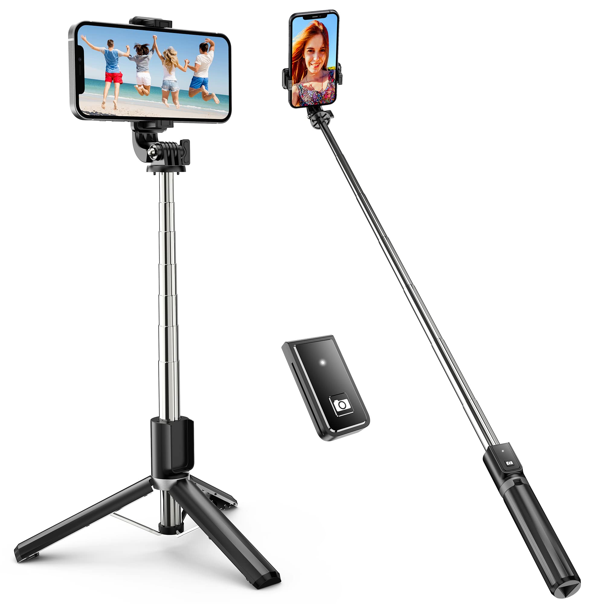 ATUMTEK40" Selfie Stick Tripod, Extendable Bluetooth Selfie Stick with Wireless Remote, 360-degree Rotation, Compatible with GoPro, iPhone and Android Smartphones, Mini Tripod, Table Tripod Black