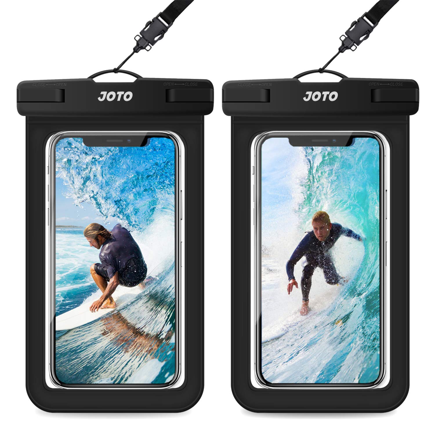 JOTO 2 Pack Waterproof Phone Pouch Case Up to 7", IPX8 Underwater Phone Case Protector Cellphone Dry Bag for iPhone 16 15 14 13 12 Pro Max Xs Max XR X 8 7 6S Plus SE/Galaxy S24 S23 S22 S21 -Black