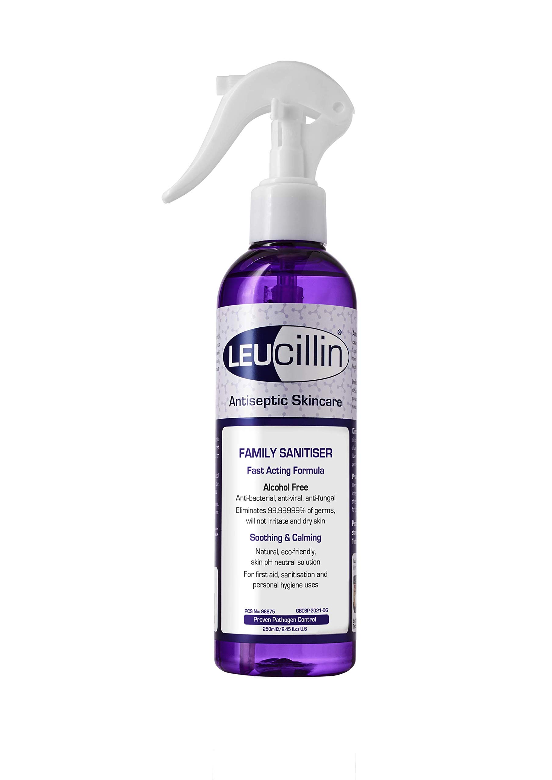 Leucillin Family Sanitiser Hypochlorous Acid Spray – Antibacterial Spray Antiseptic Spray Hand Sanitiser Spray Disinfectant Spray for Piercing Cleaning Solution Hand Sanitizer Your Home Pets (250ml)