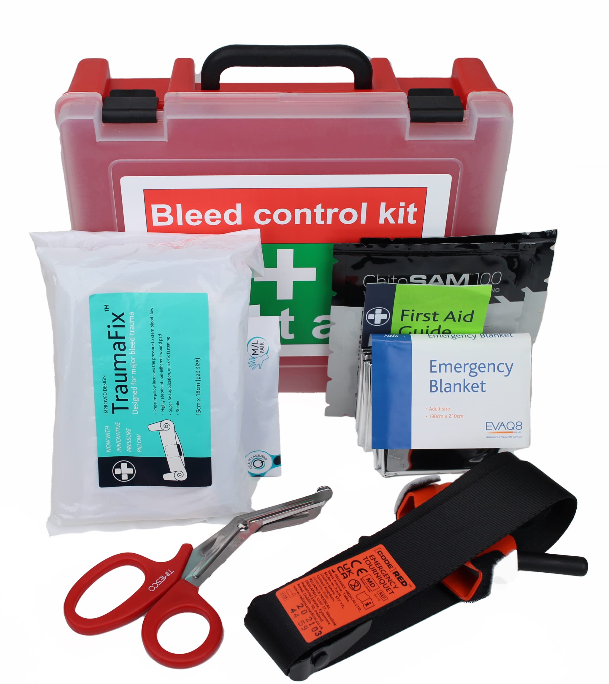 EVAQ8 Bleeding Control Kit for Critical Injury in Red First Aid Box for Traumas in Forestry Farms Workshops