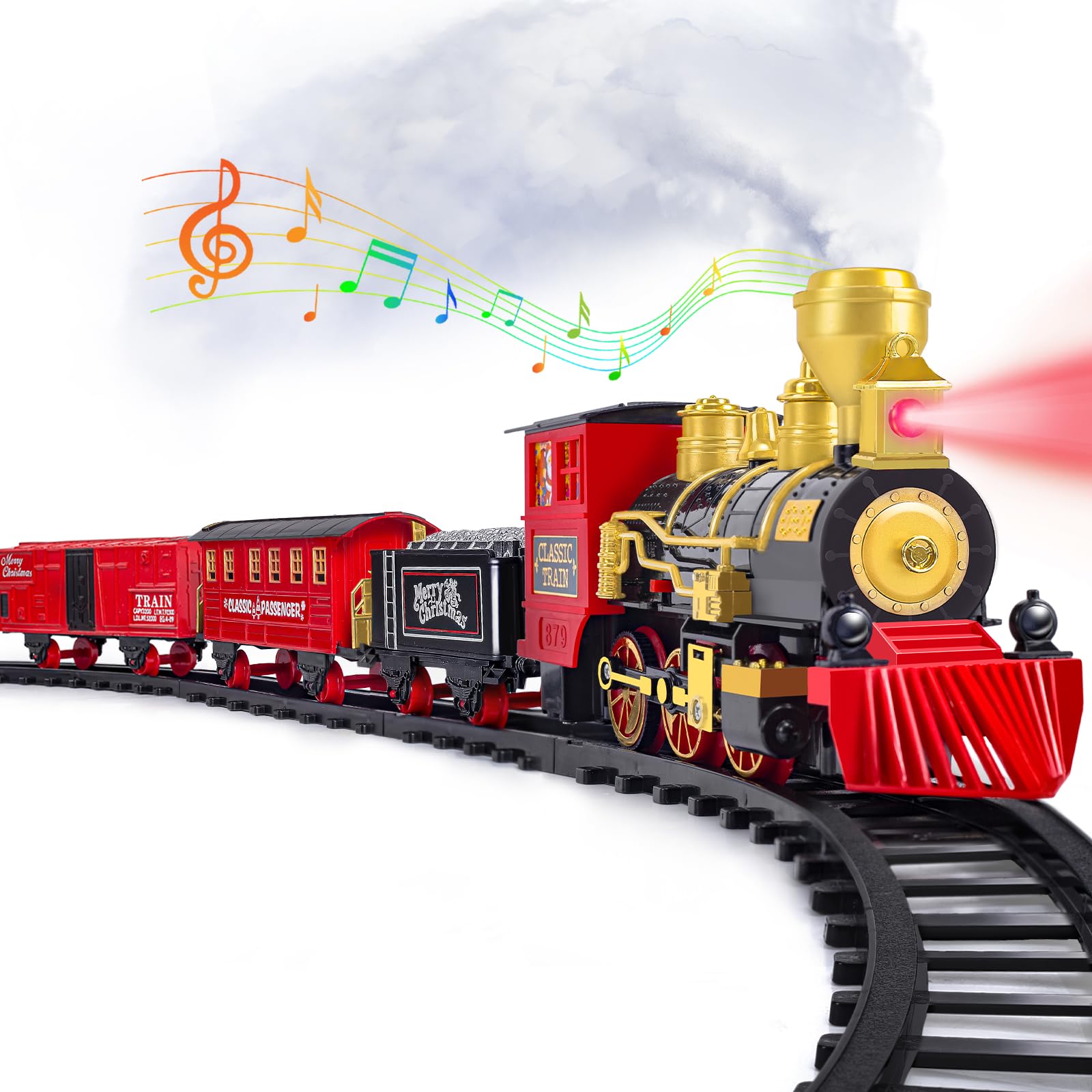 Train Set, Christmas Train Sets for Under The Tree, Electric Train Toy for Boys & Girls, Toy Train w/Steam Locomotive, Tracks, Lights & Sound, for 3 4 5 6 7 8+ Year Old Kids