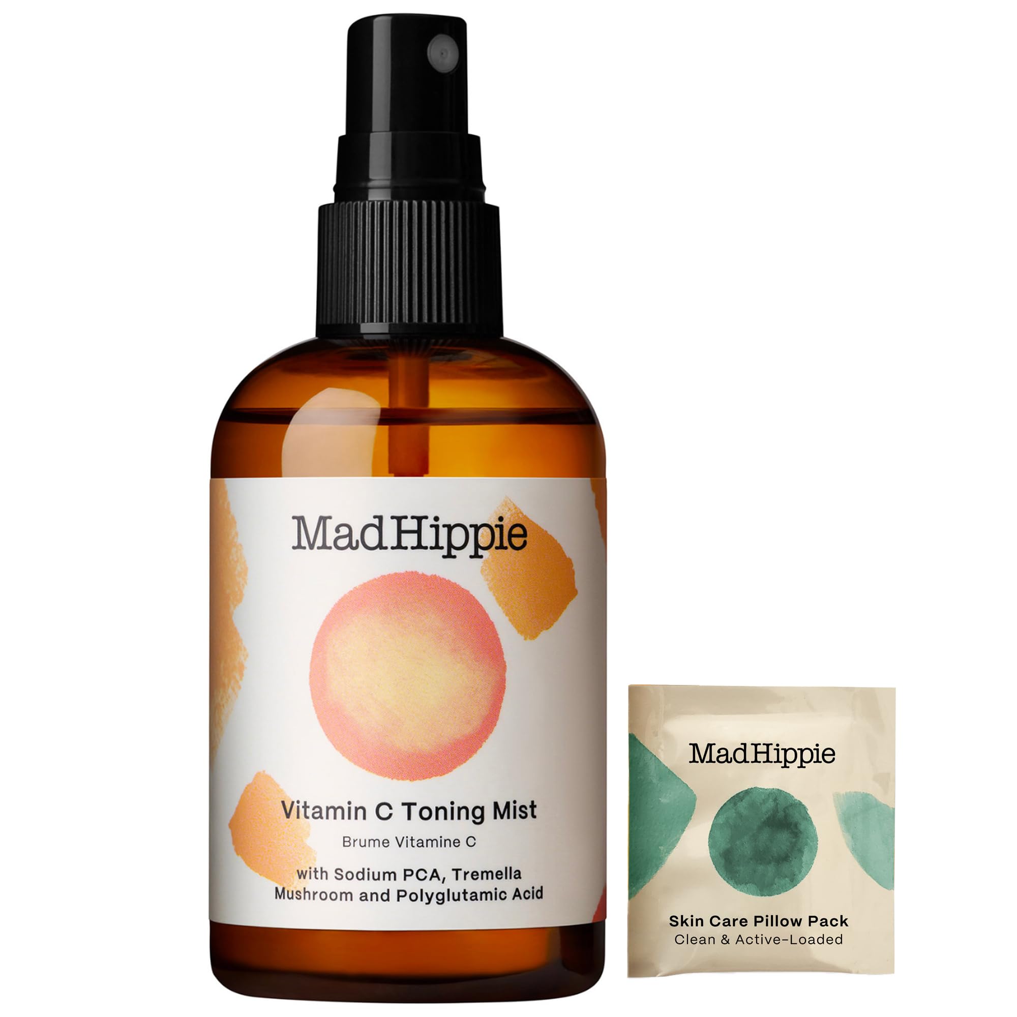 Mad Hippie Vitamin C Toning Mist – Skin-Brightening Toner for Face, Vitamin C Facial Mist Hydrating Spray, 4 Oz + Skin Care Pillow Pack