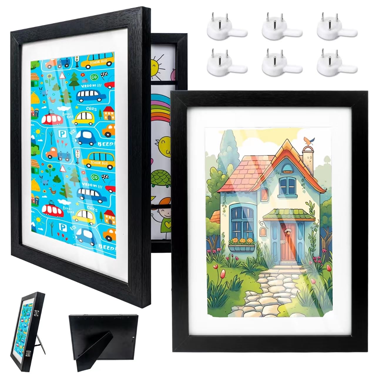 Kids Artwork Display Frame Front Opening A4, Childrens Artwork Display, Black A4 Picture Frame, Kid Art Frame for up to 150 Pictures, for Wall Art Displays, Schools, Homes or Offices 2Pack