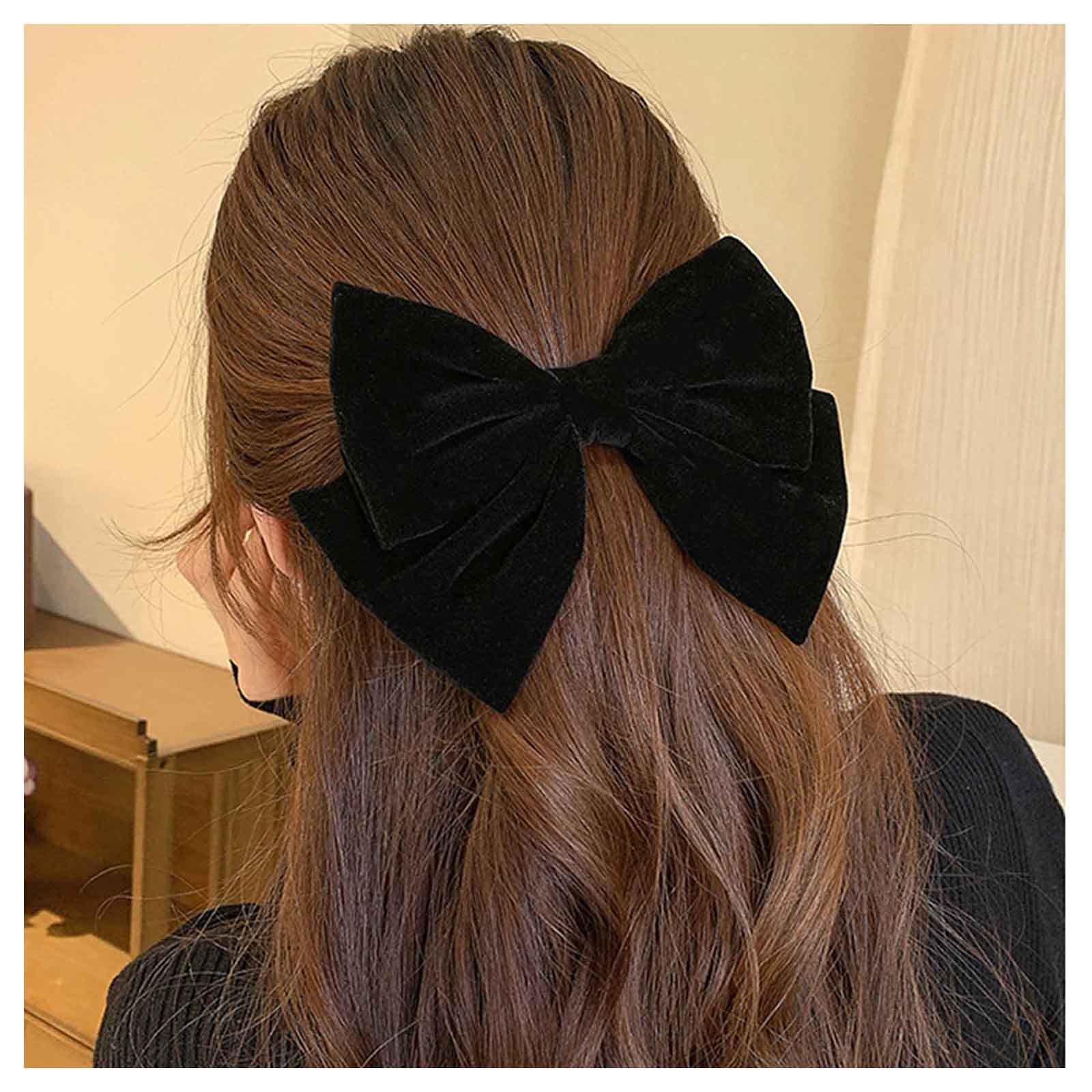 Andelaisi Vintage Satin Velvet Ribbon Bowknot Hairclips - Large Decorative Hair Accessories for Women and Girls (Black 2)