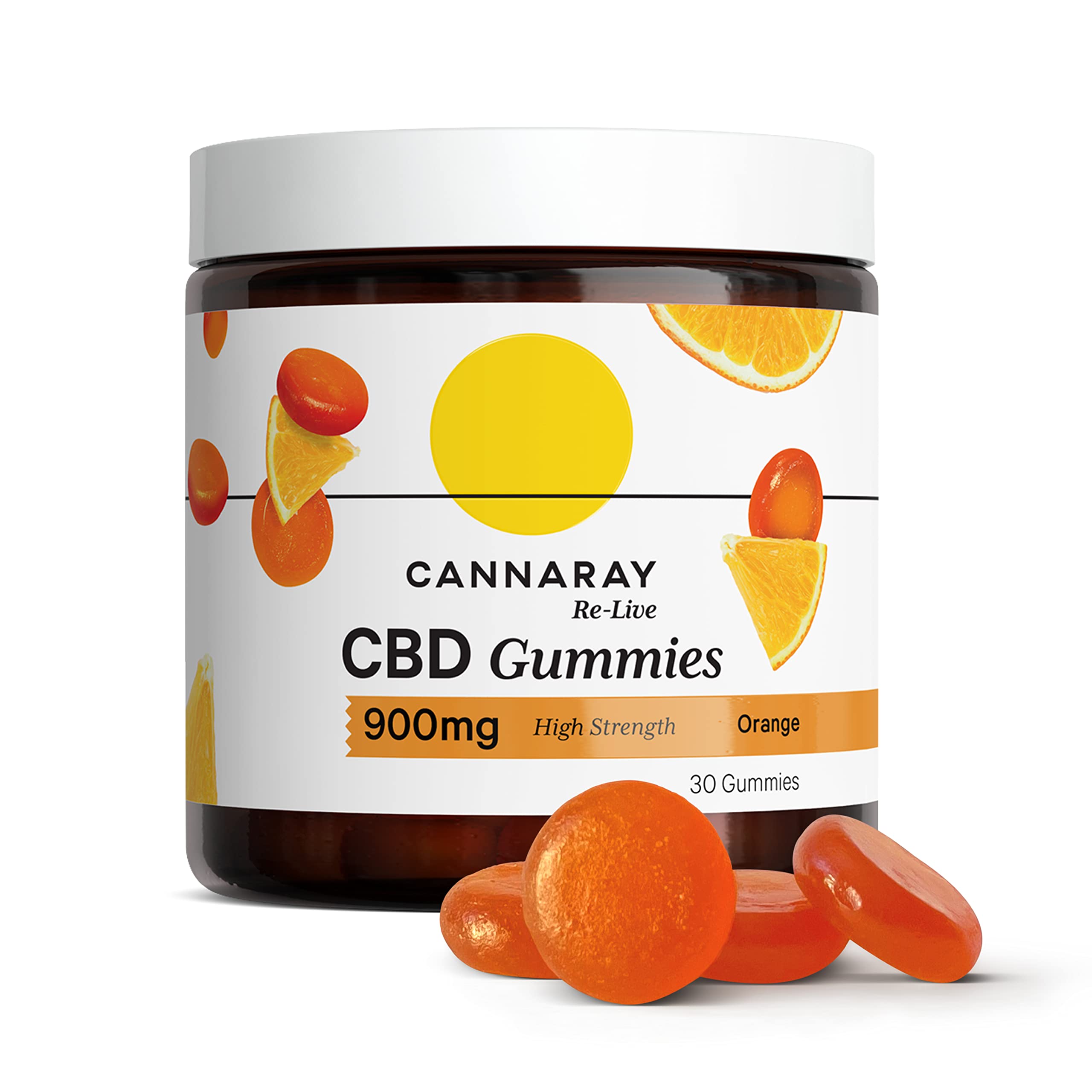 Cannaray CBD Gummies, 900mg | Regular Strength | Delicious Natural Orange | Vegan, THC-Free & GMO-Free (30 Gummies)