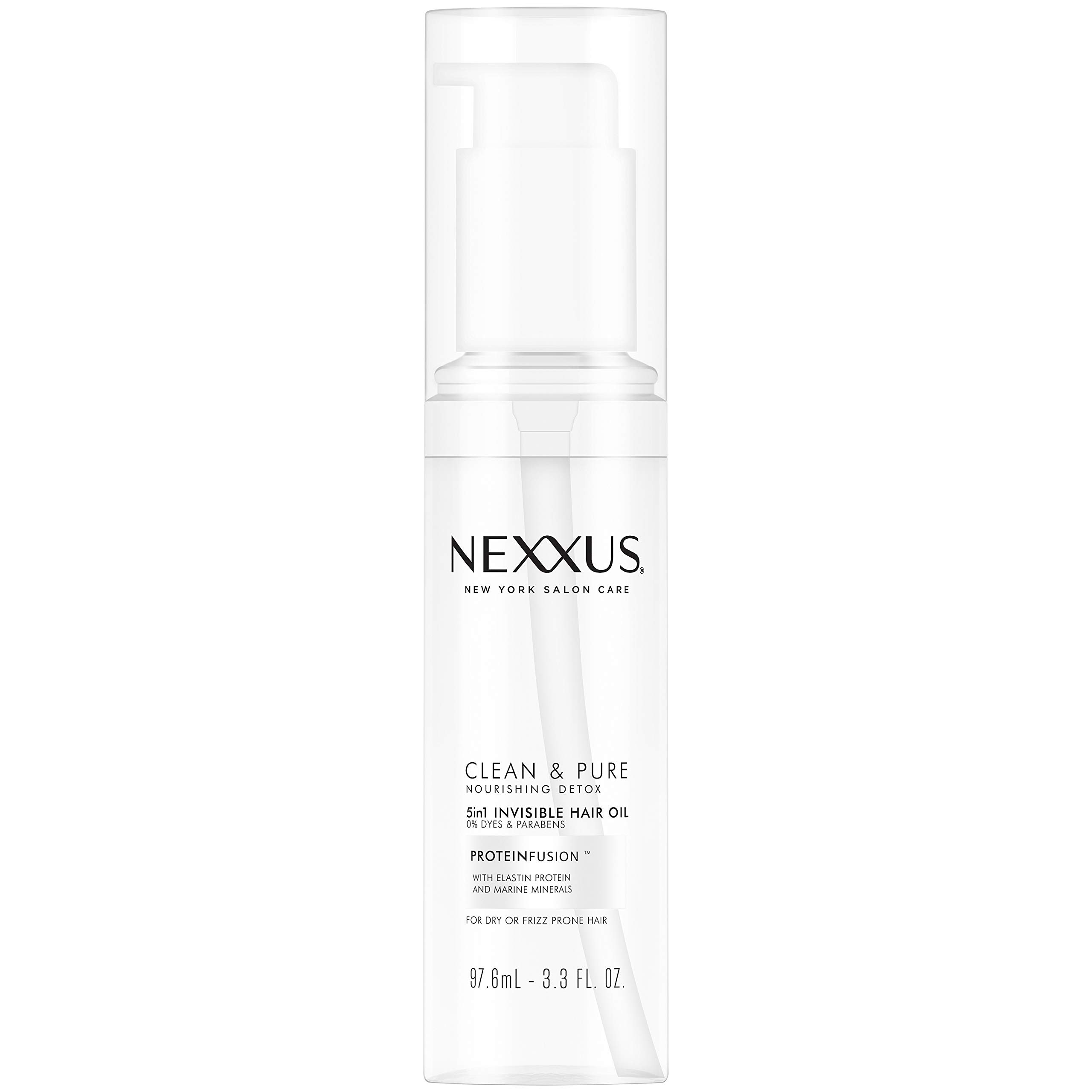 Nexxus Clean & Pure 5 in 1 Invisible Oil for Frizzy Hair, Nourishing Detox Paraben & Dye Free, 3.3 Fl Oz