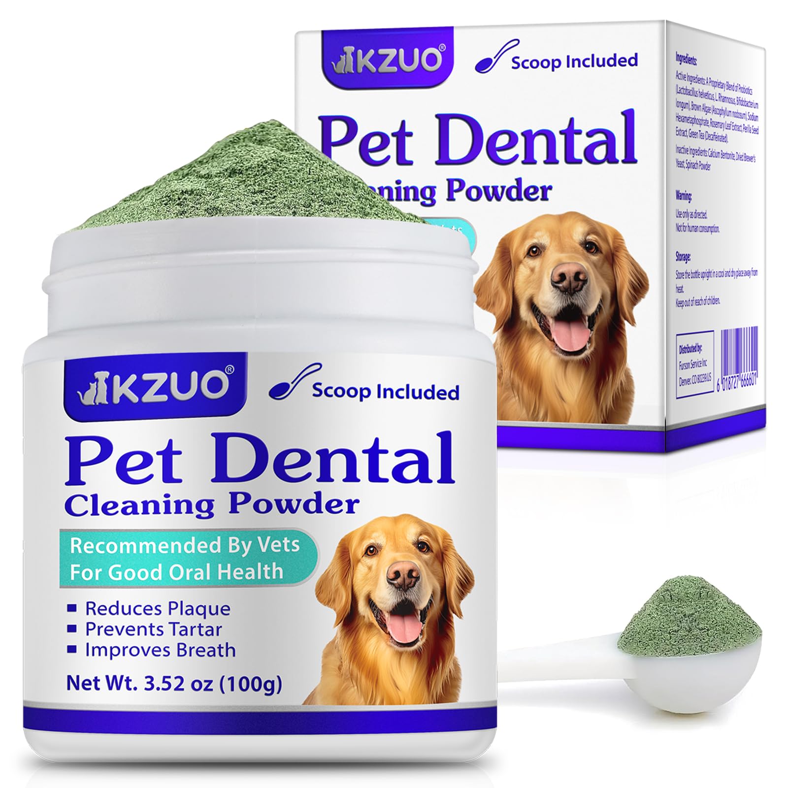 Dog Teeth Cleaning Powder - Dog Dental Powder - Dog Breath Freshener - Targets Tartar & Reduces Plaque & Bad Breath - Teeth Cleaning Made Easy Eliminate - Formulated for Small, Medium, Large Dogs