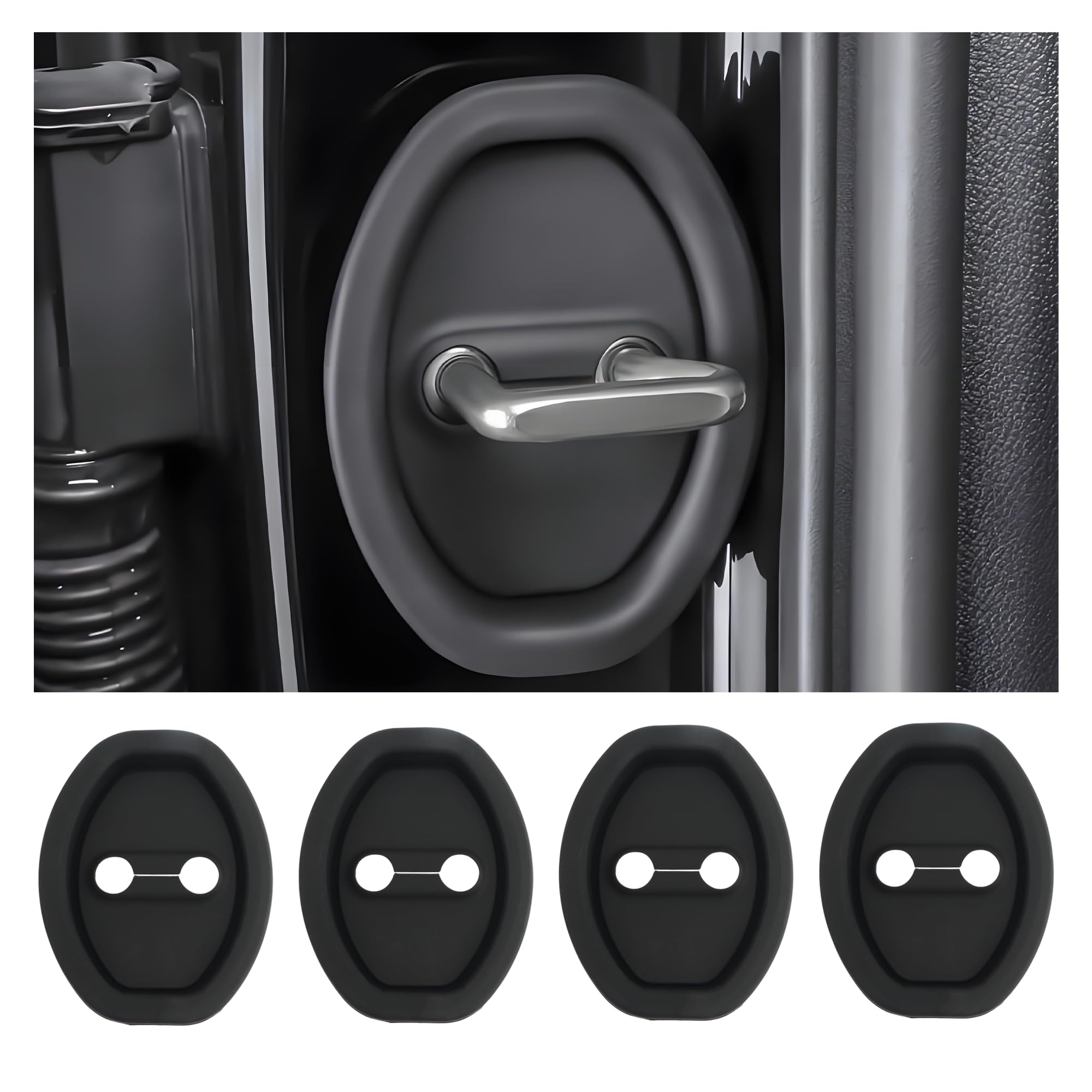 4PCS Door Latch Lock Cover,Silicone Door Latch Guard Car Decorations&Protects Door Latches,Universal Self-Adhesive Door Lock Latch Protector Car Accessories for Most Vehicles (Black)