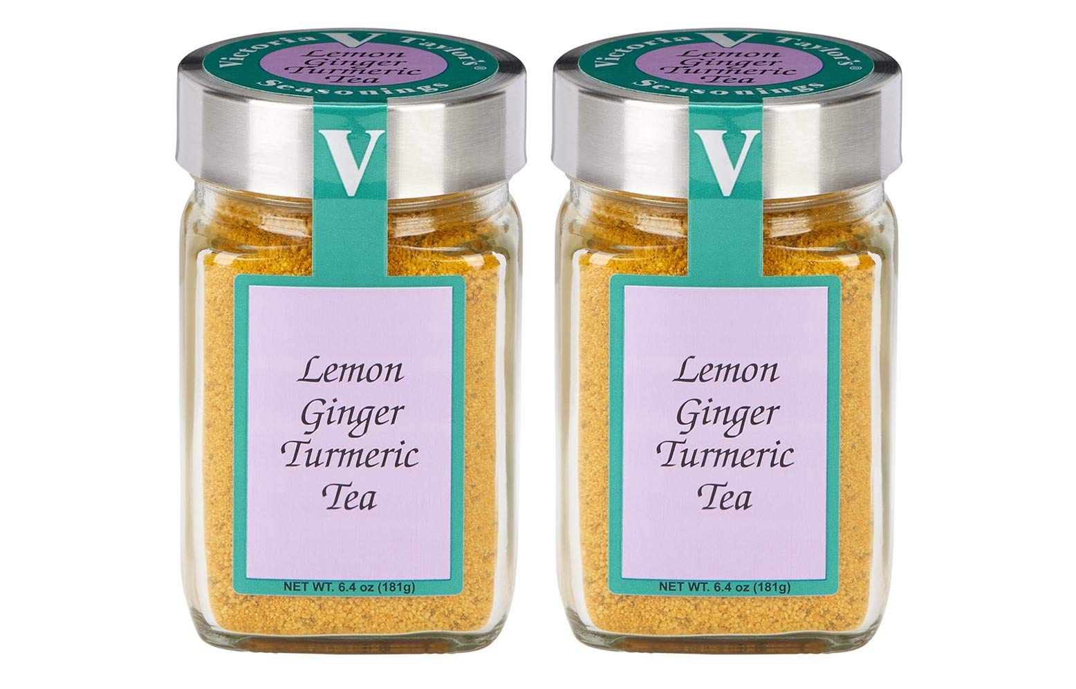 Victoria Taylor'sLemon Ginger Turmeric Tea- Two 6.4 oz. Jars- with Black Pepper, Curcumin, Ginger & Natural Honey Crystals