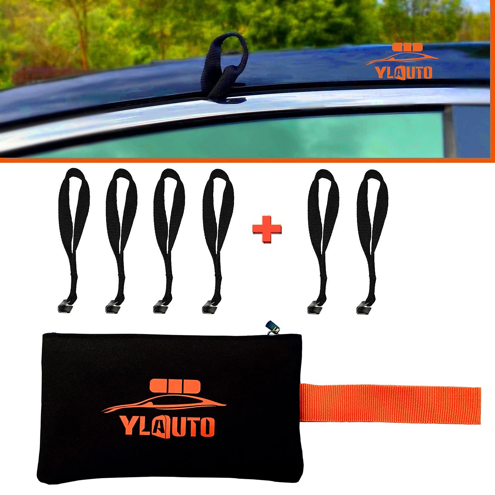 Rooftop Cargo Tie Down Hook Straps for Attaching Car Top Carriers Without A Roof Rack,100% Waterpoof,Suitable for Any Rooftop Cargo Carrier,No More Straps Inside Your Car(6PCS) (Orange)