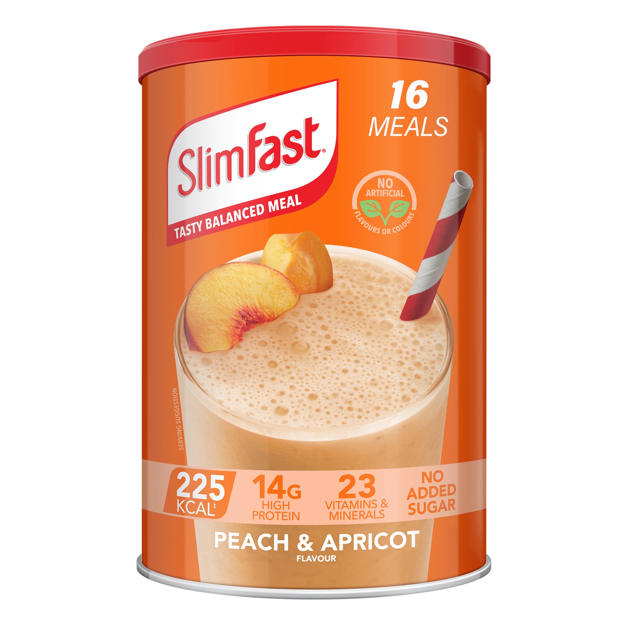 SlimFastTasty Balanced Meal Shake, Healthy Shake for Balanced Diet Plan with Vitamins and Minerals, High in Protein, Meal Replacement, Peach & Apricot Flavour, 16 Servings, 584 g, Packaging May Vary