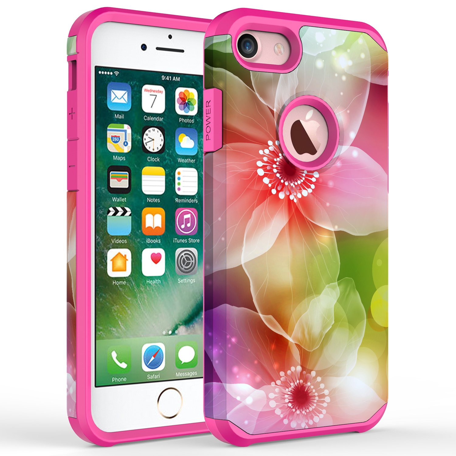 iPhone 8 Case, iPhone 7 Case, iPhone 6 / 6S Case, Rosebono Hybrid Dual Layer Shockproof Hard Cover Graphic Fashion Cute Colorful Silicone Skin Case for Apple iPhone 7 - Dreamflower