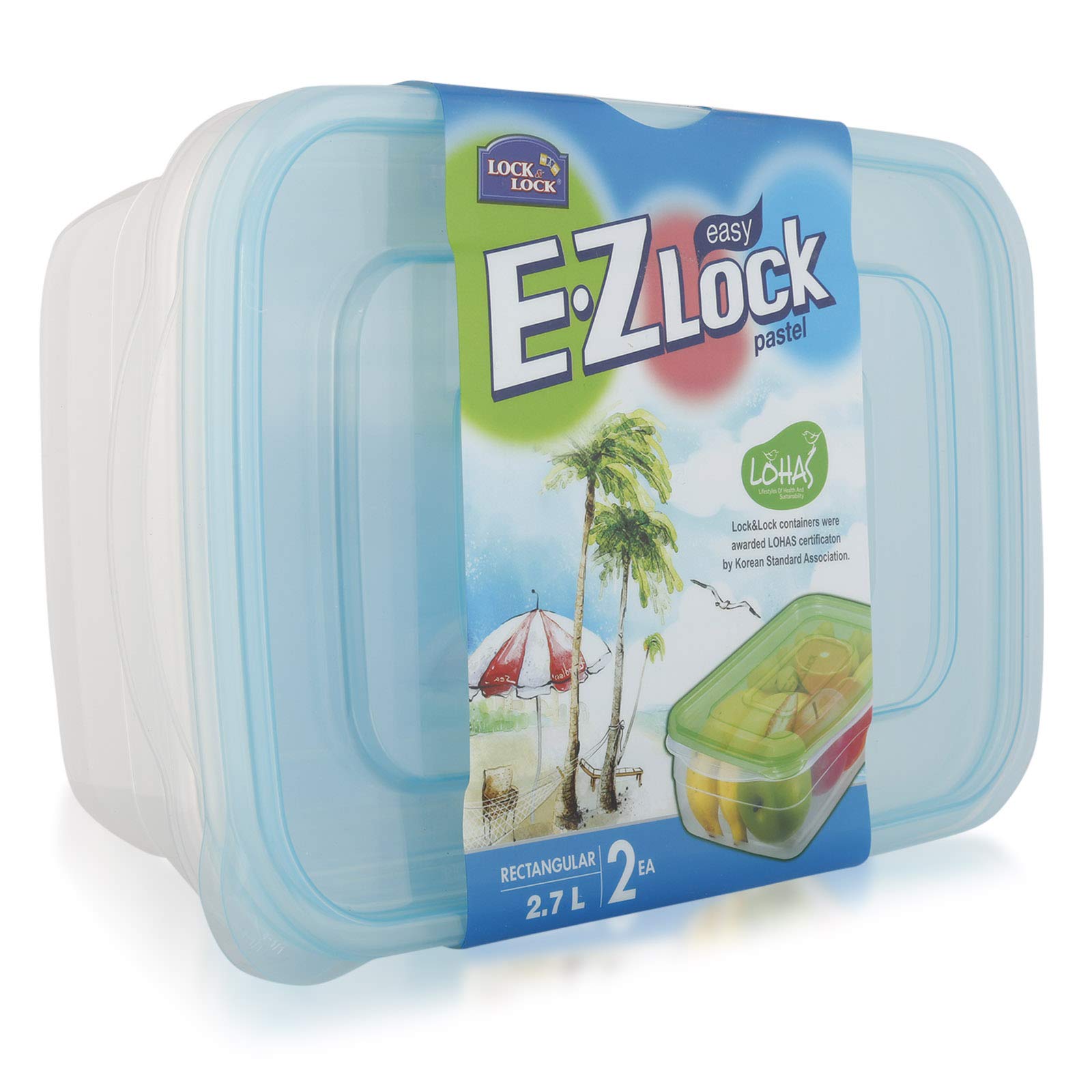 Lock Lock EZ Lock Pastel Rectangular Container Set of 2 Piece - Blue HLE6800W