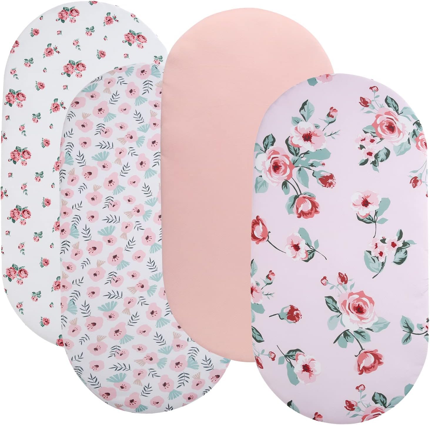 Bassinet Sheets 4 Pack Compatible with AMKE Baby Bassinets, RONBEI, Pamo Babe, HARPPA, Newton Bassinet Stretchy Ultra Soft Floral/Pink