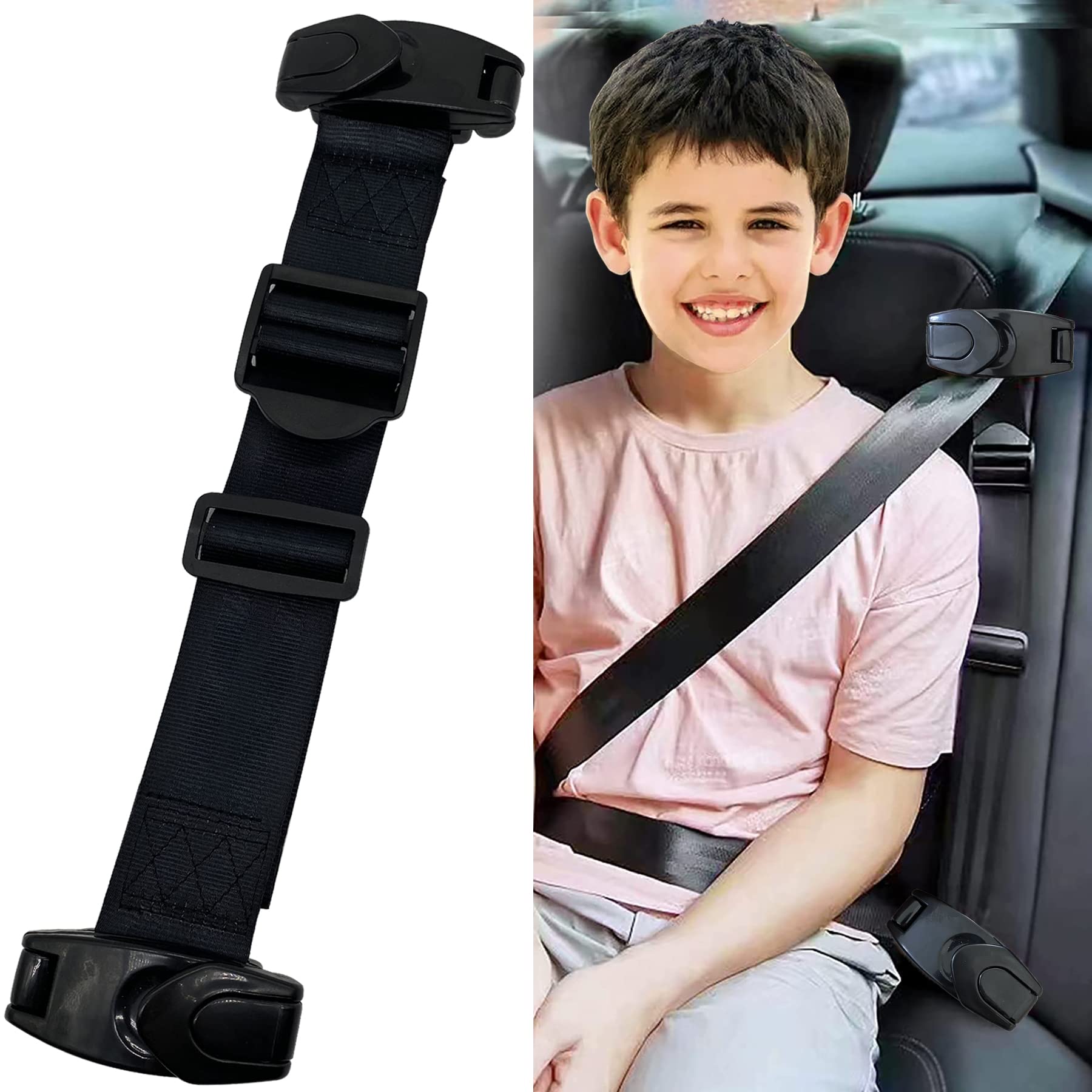 Car Seat Belt Adjuster, Seatbelt Clips, Universal Comfort Shoulder Neck Protector Strap Positioner Lock Clips for Kids/Short Adults(Black)