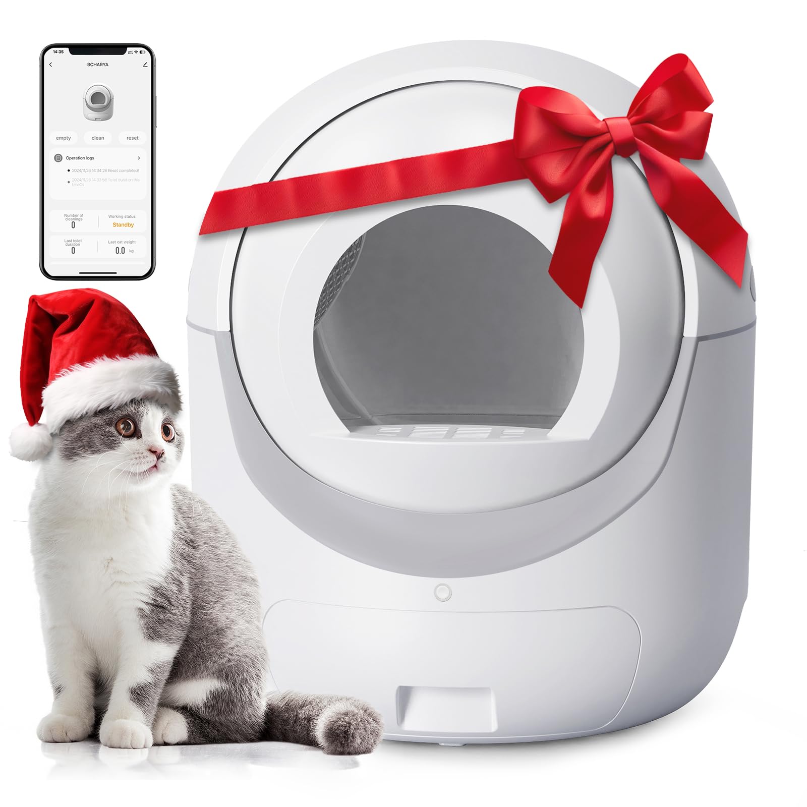 Self Cleaning Cat Litter Box, Automatic Cat Litter Box with APP Control Odor Removal Safety Protection for Multiple Cats, with Garbage Bags