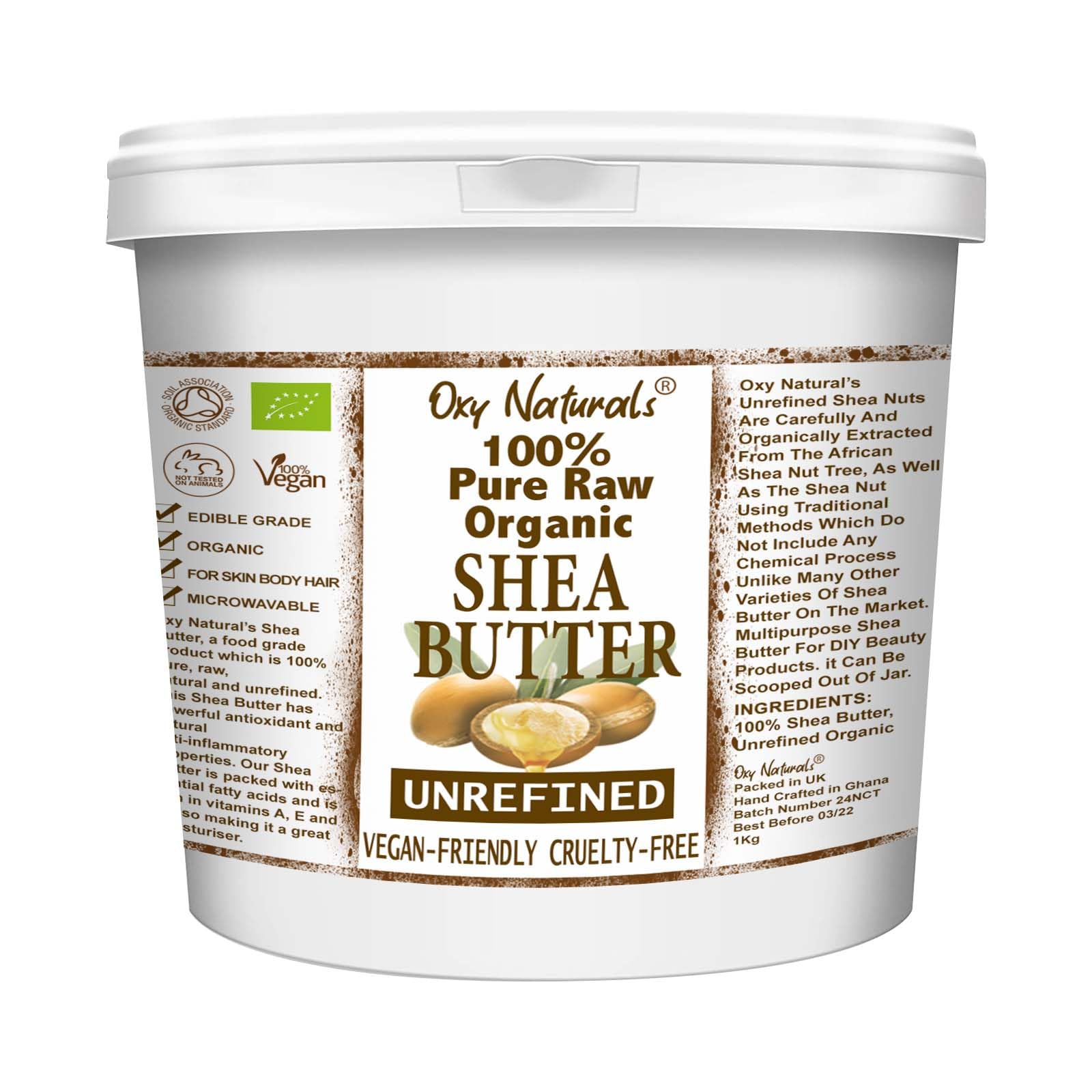 Organic Shea Butter Unrefined Raw, Natural Extra Virgin A Grade African Pure Ivory All Body Butter Moisturiser Cream Lotion for All Skin Face Hair Type (1 kg (Pack of 1))