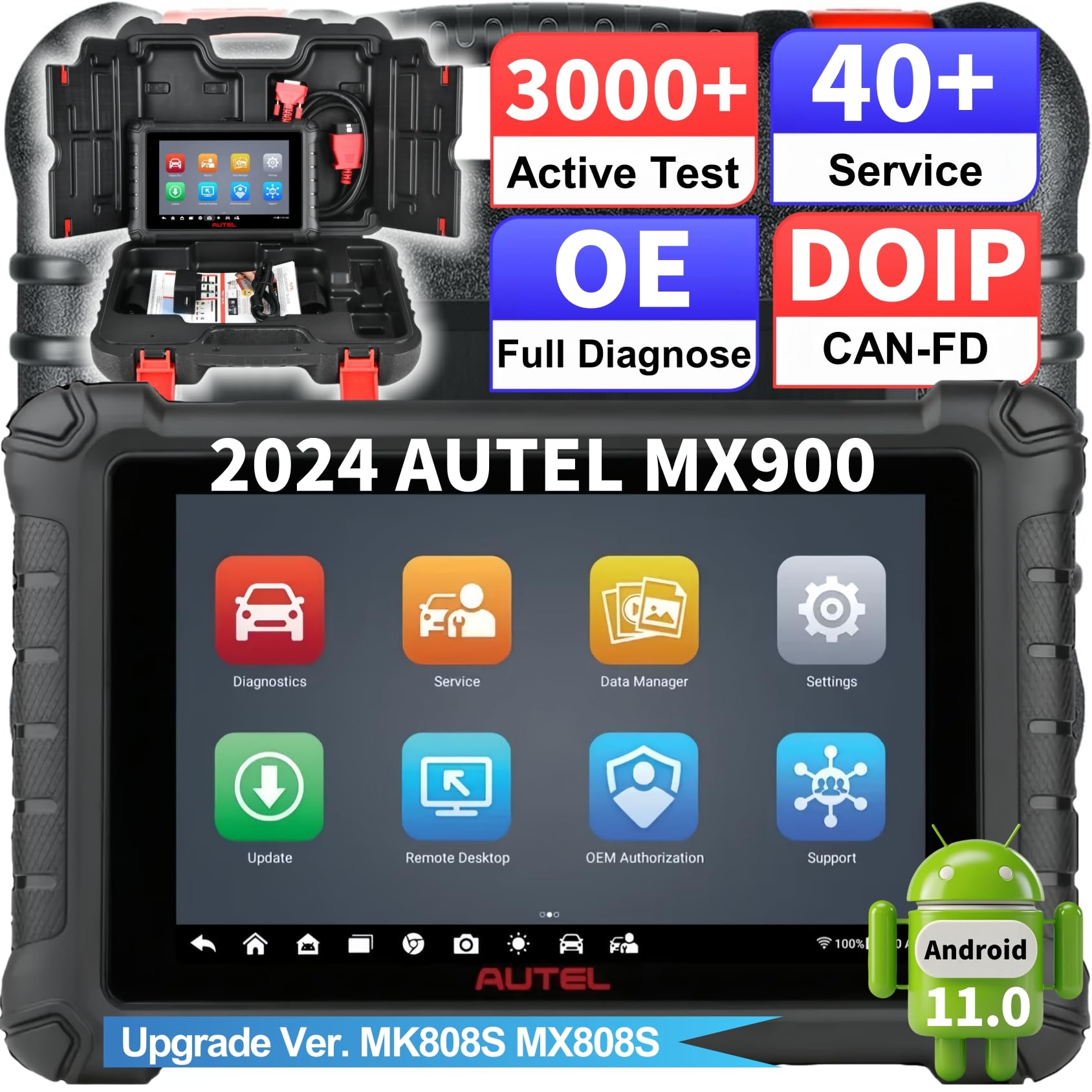 Autel Scanner MaxiCheck MX900: 2024 New Ver. of MK808S MK808BT MX808, All System Diagnose, 3000+ Active Test, 40+ Service, Pre Post Scan Tool, FCA SGW, CAN-FD&DoIP, Function as MaxiCOM MK900 MK900BT