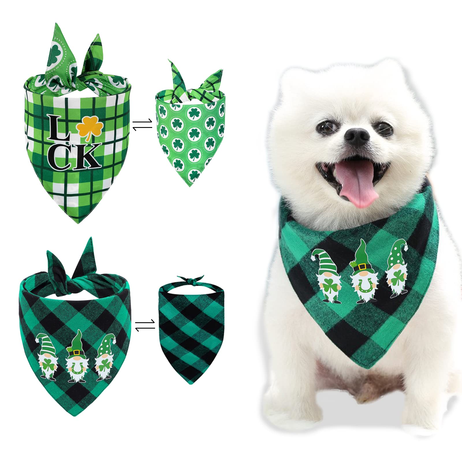 Dog Bandanas for St. Patrick's Day 2PCS - Double Sided Classic Printing Pet Scarf Bibs Kerchief Gifts Set - Pet Holiday Accessories Bandana for Puppy, Small to Large Dogs Cats