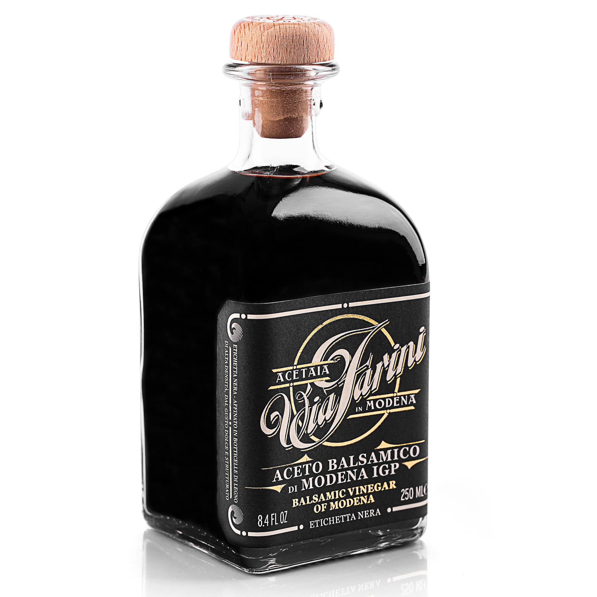 Via FariniBlack Label Aceto Balsamico Di Modena IGP Aged Artisan Italian Balsamic Vinegar 8.45 Fl Oz