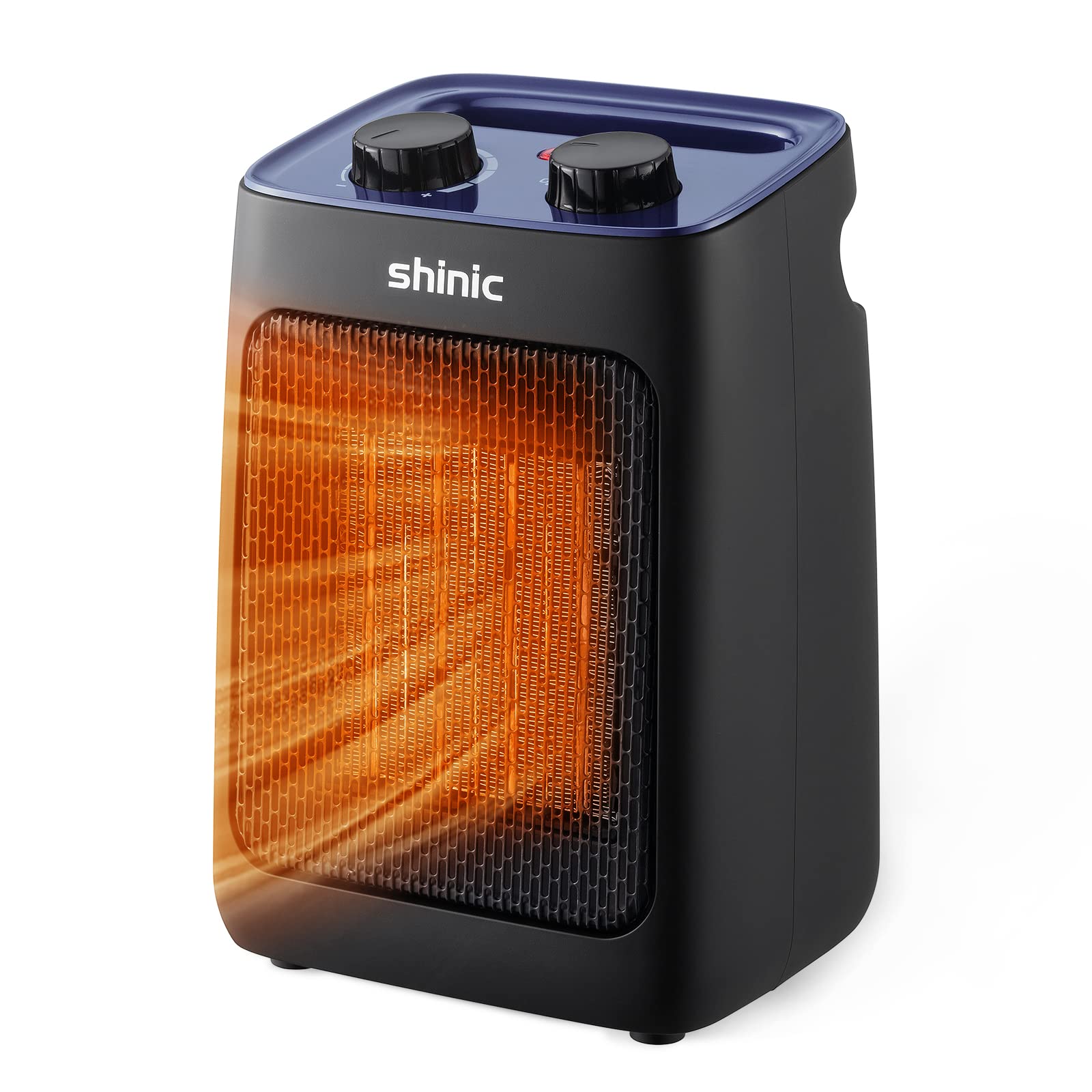 shinic 1500W Electric Space Heater with Thermostat, PTC Ceramic Space Heater Fast Heat up 200 Sq.ft.in 1 Second,Safety and Quiet Heater for Indoor Office Room Desktop Home Use (Dark Blue)