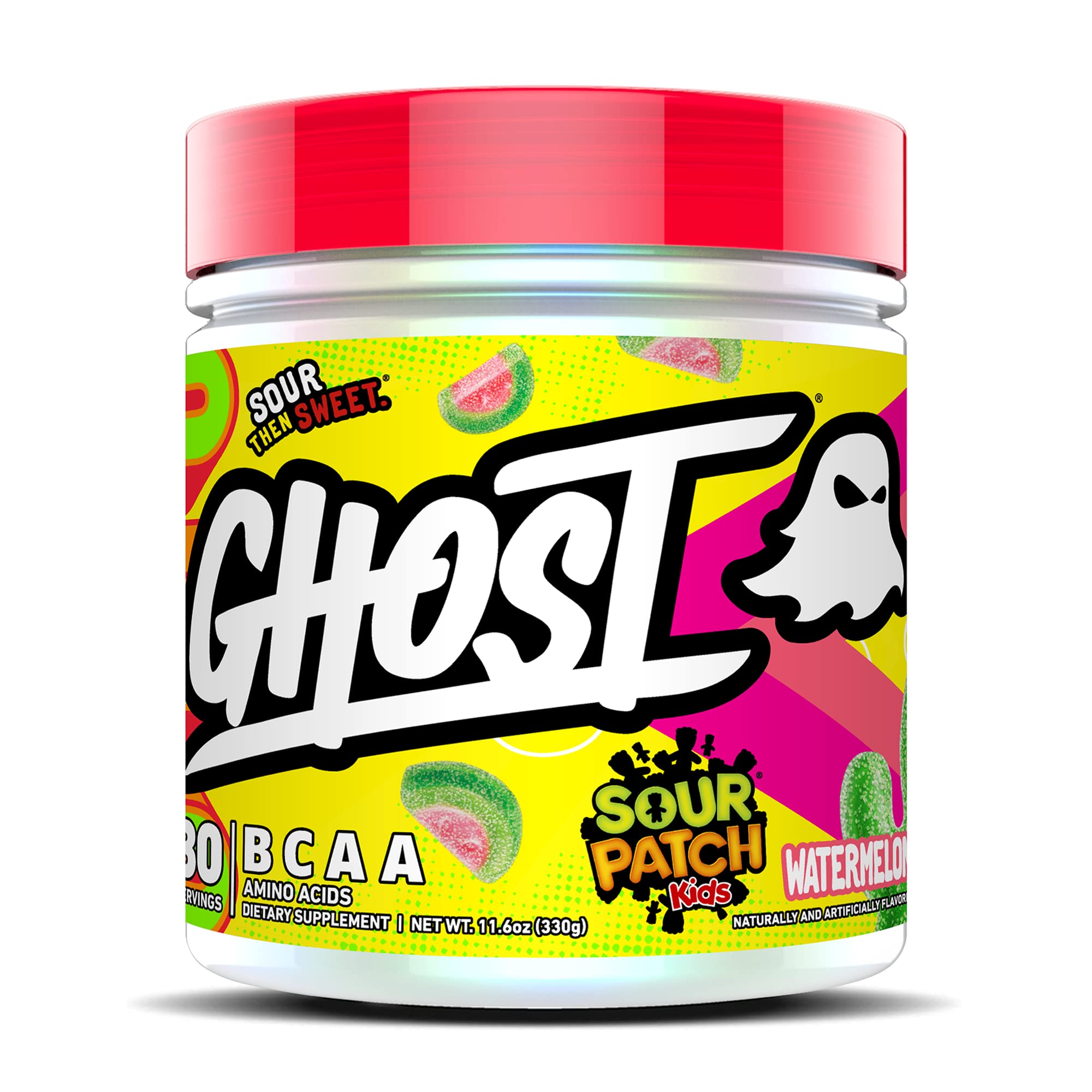 GHOST BCAA Powder Amino Acids Supplement, Sour Patch Kids Watermelon - 30 Servings - Sugar-Free Intra, Post & Pre Workout Amino Powder & Recovery Drink, 7G BCAA Supports Muscle Growth