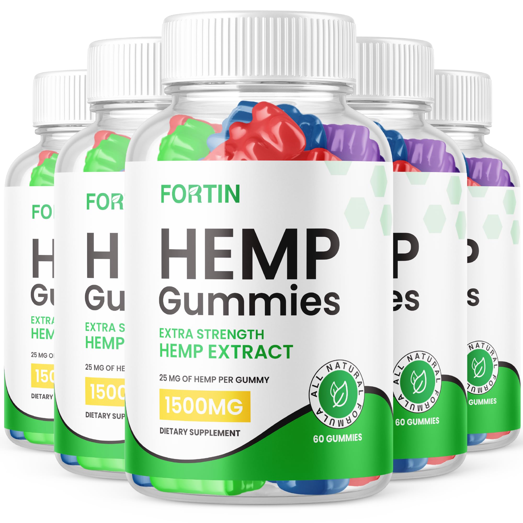 (5 Pack) Fortin Hemp Gummies, Fortin Gummies Advanced Formula Maximum Performance Hemp Blend, Fortin Gummies with Hemp Extra Strength Supplement 25mg per Gummy, 1500mg Bottle Reviews (300 gummies)