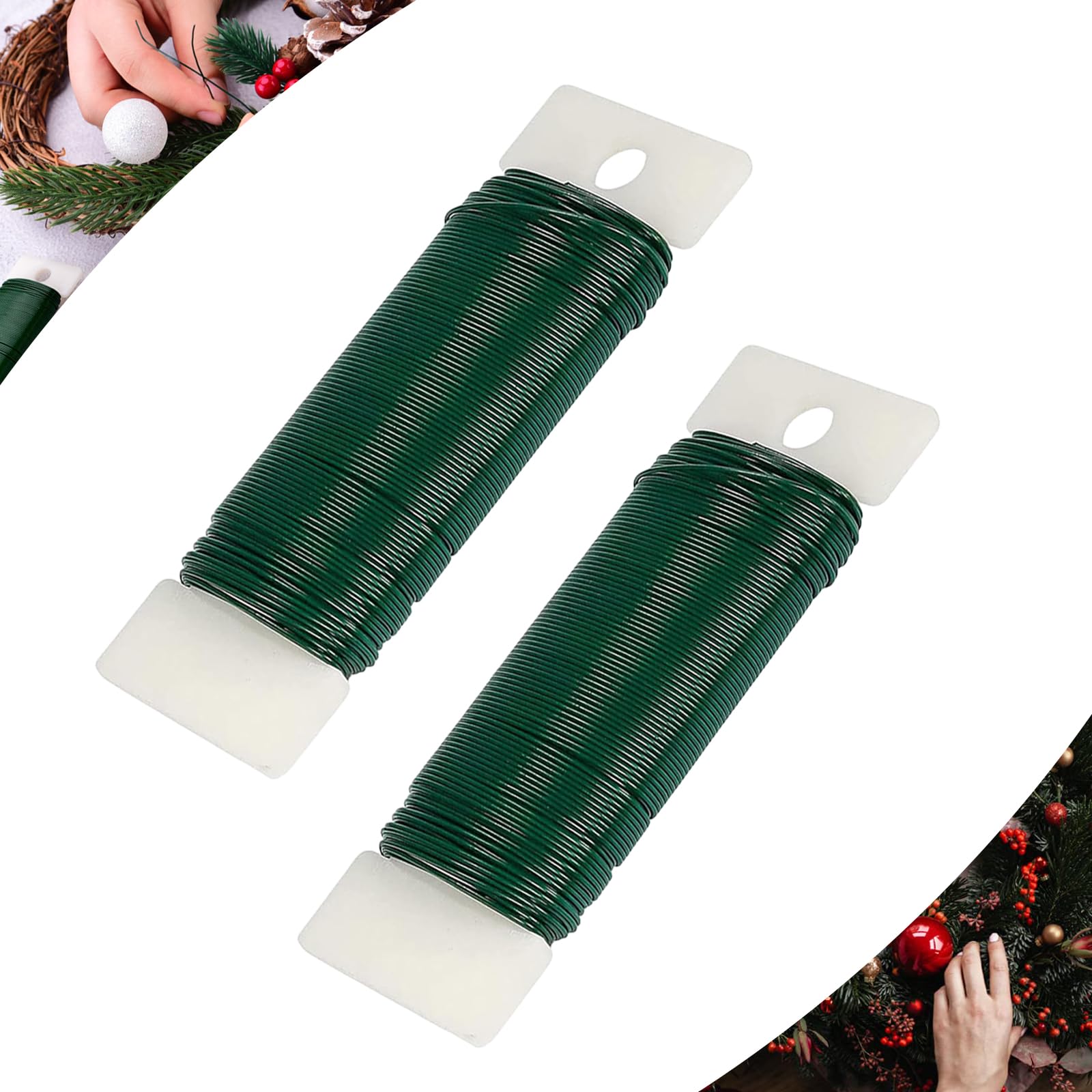 2Pcs Green Florist Wire for Wreath Making Supplies,Floristry Wire Roll Floral Wire Craft Christmas Wreath Wire,Garden Paddle Wire Binding Wire Reel Wire for Floristry,Wreaths,Flower Arranging,Crafting