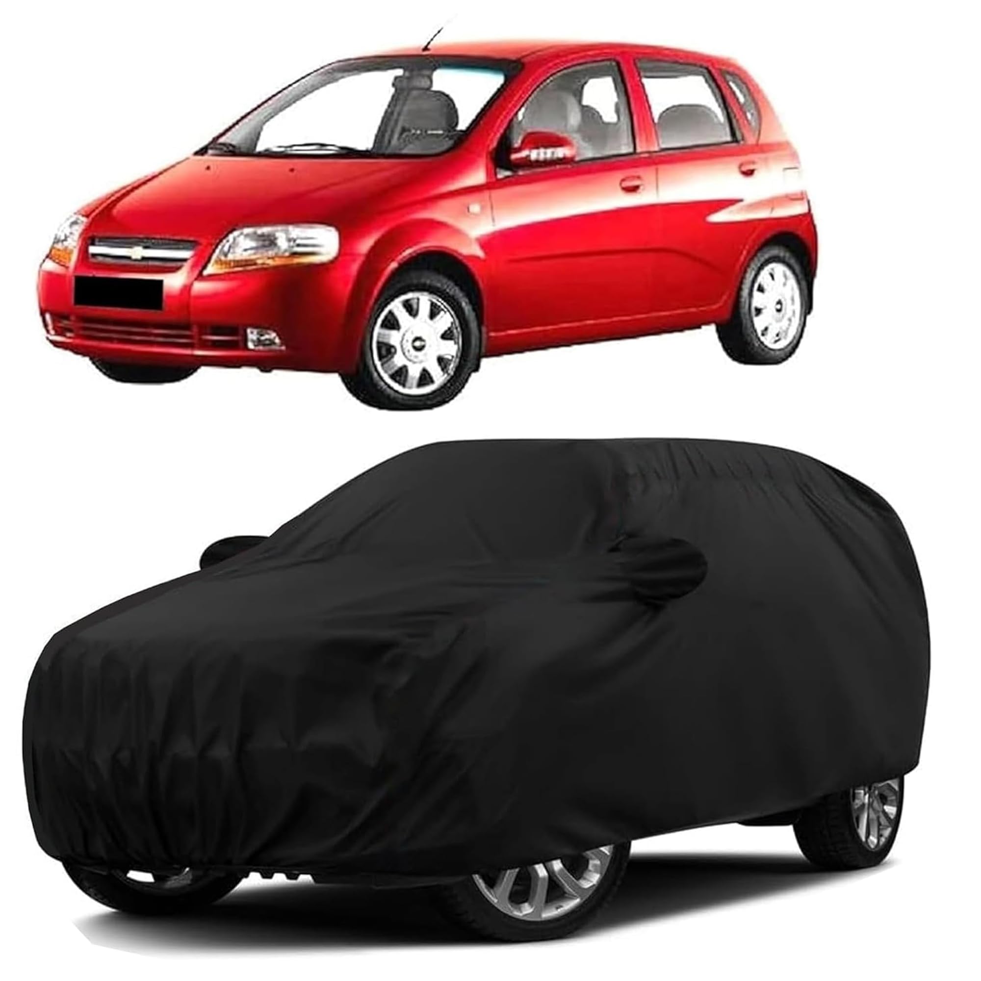 Sulfar 100% Water Resistant Car Body Cover Compatible with Mirror for Chevrolet Aveo UVA (Triple Stitched, Full Bottom Elastic, Black)