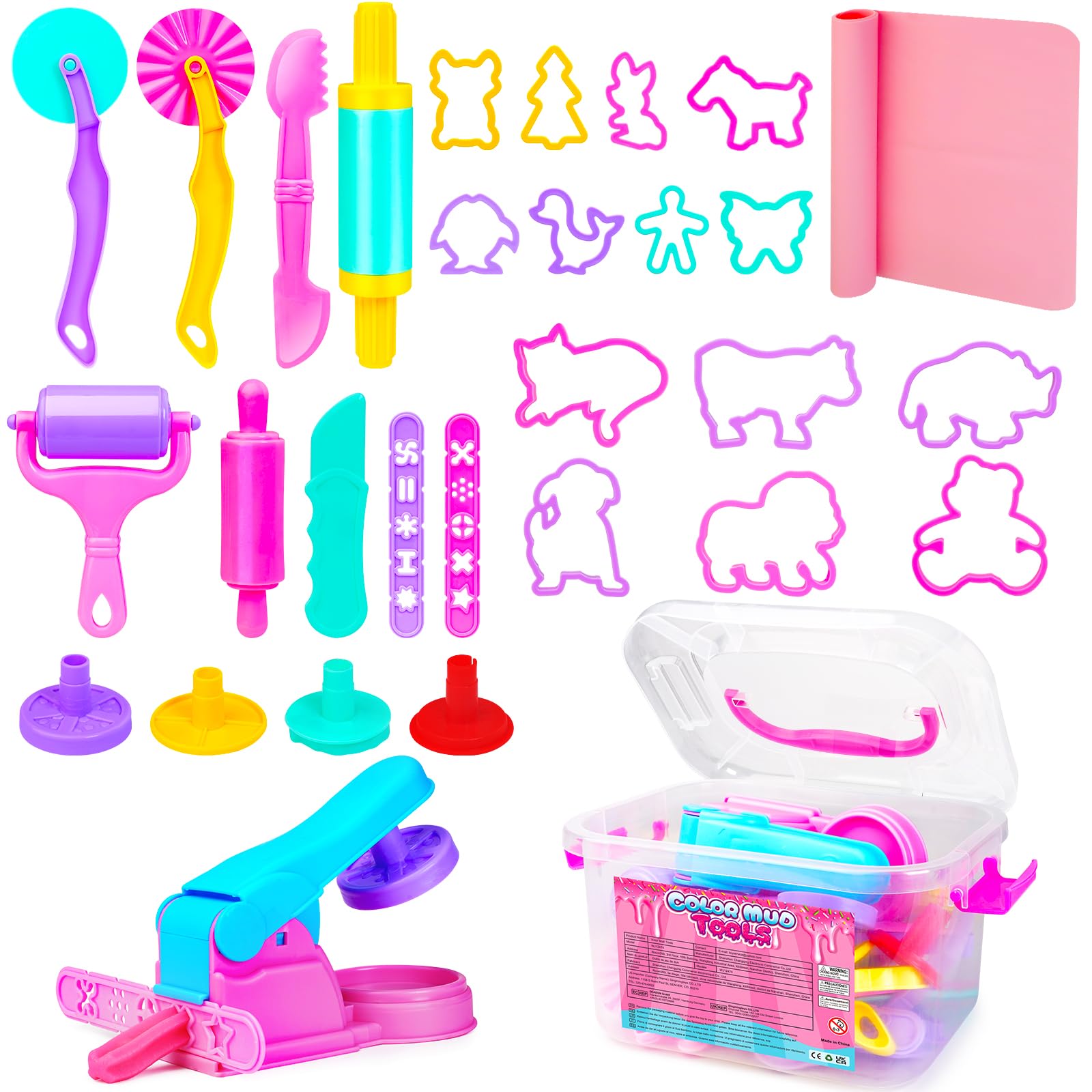 HappyGoLucky 28&35pcs DIY Playdough Tools and Cutters Sets Plasticine Modelling Tools Clay Rollers and Cutters for Kids