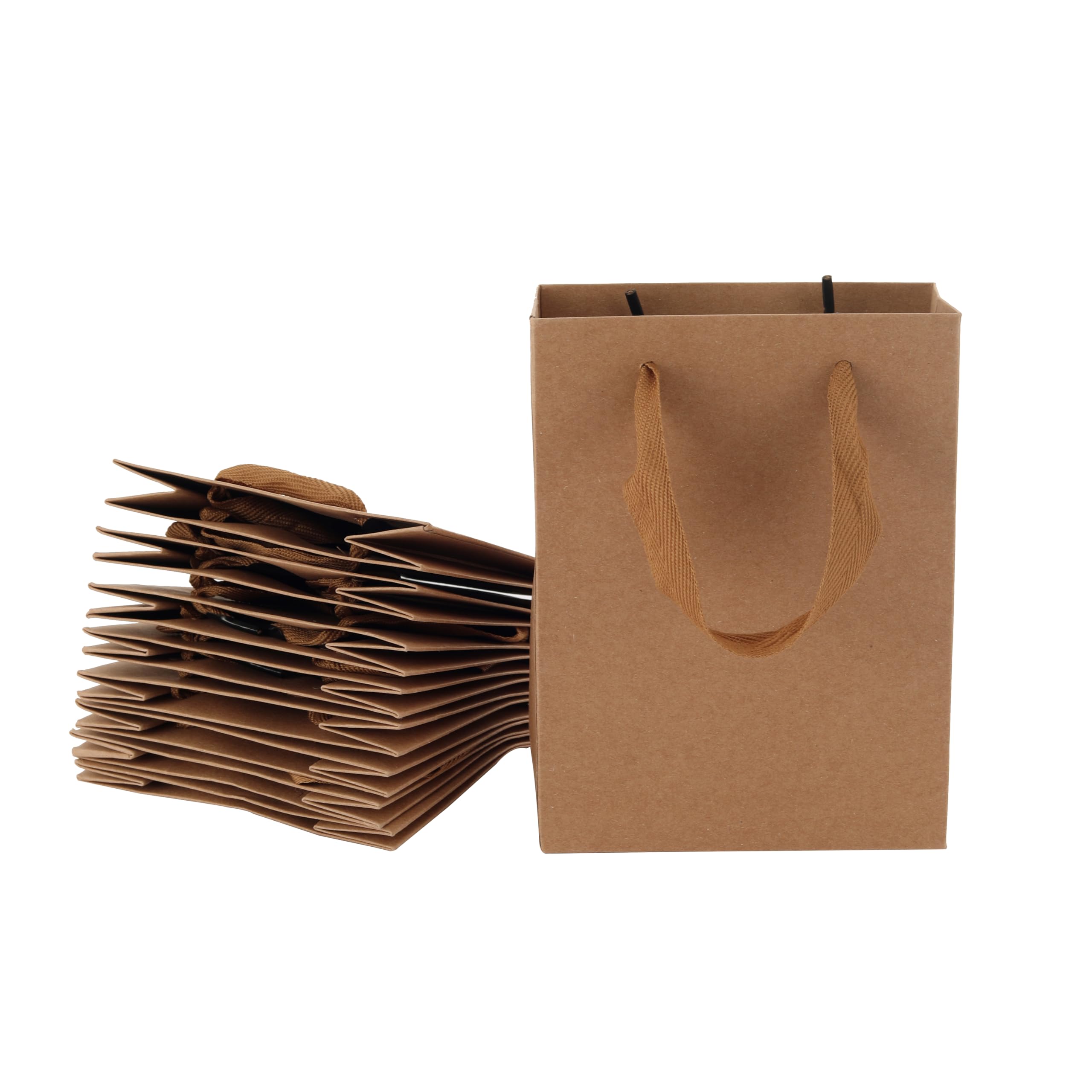 REDDOTGIFT® 10-Pack Small Shopping Paper Bags H16x12.5x5.7cm Kraft Plain Paper Bags 230gsm thickness paper bags with Ribbon Handle