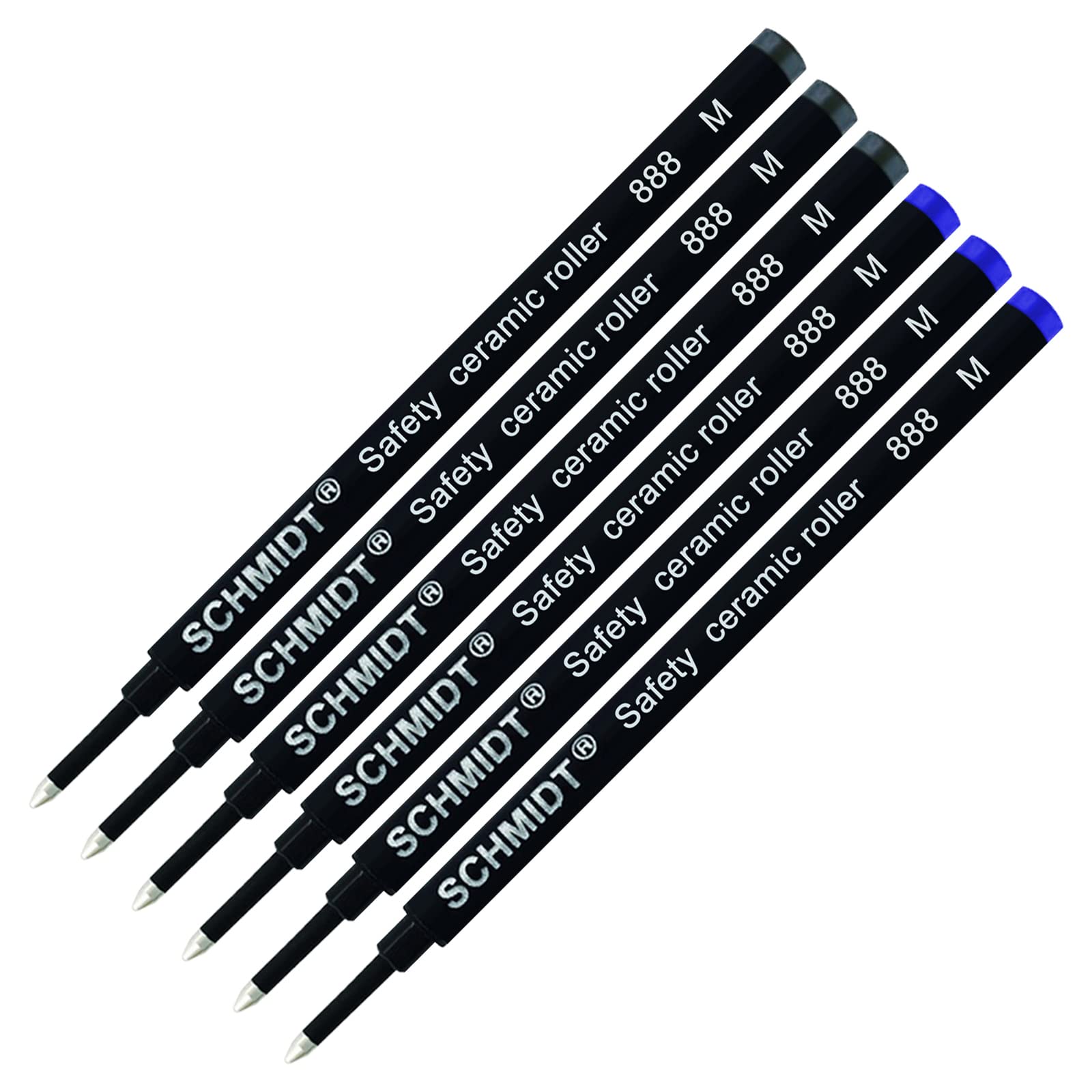 Pack of 6 - Schmidt 888 M Safety Ceramic Rollerball Refill Blue/Black Ink Medium Tip