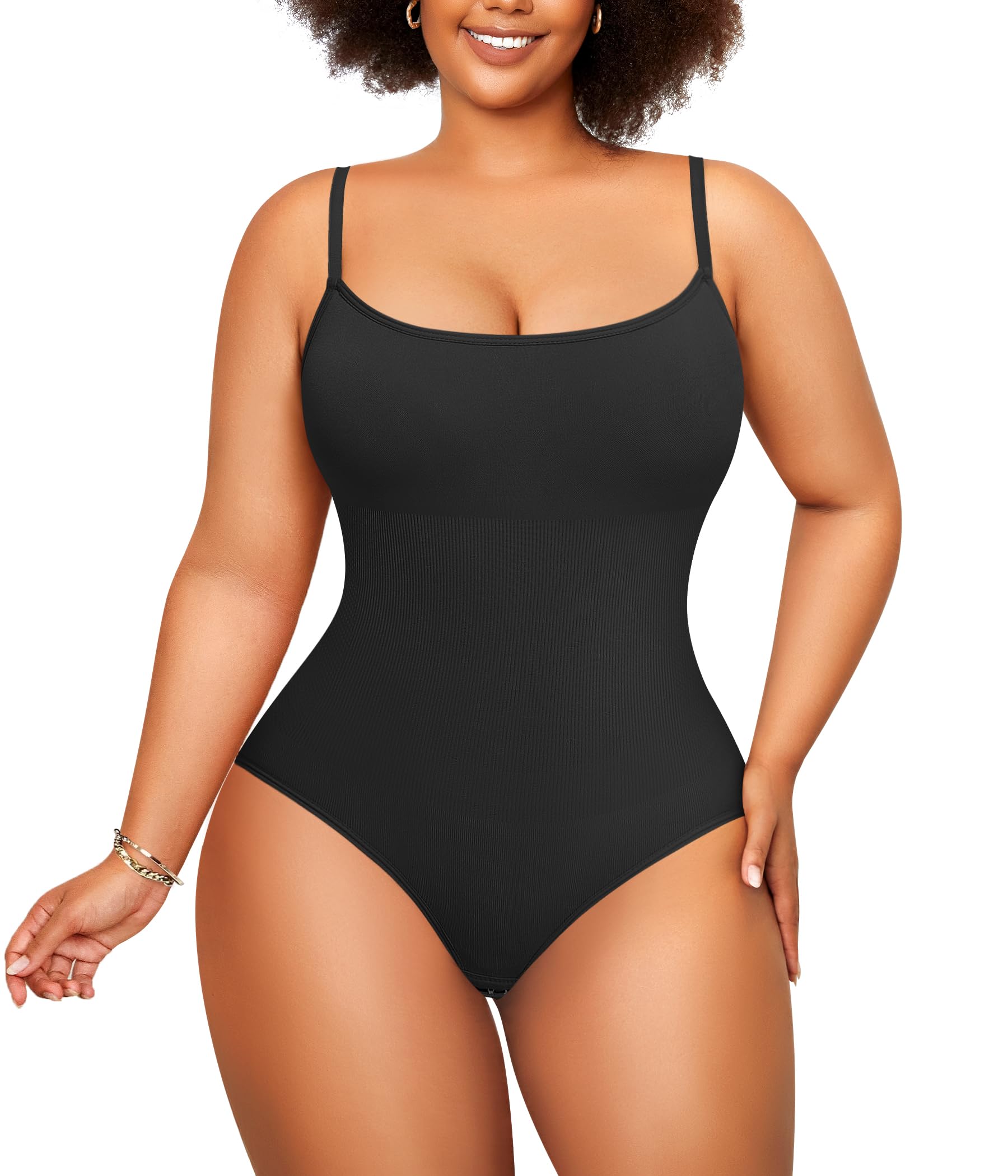 NebilityPlus Size Shapewear Tummy Control Bodysuit for Women Seamless Body Shaper Body Suit Square Neck Tank Top