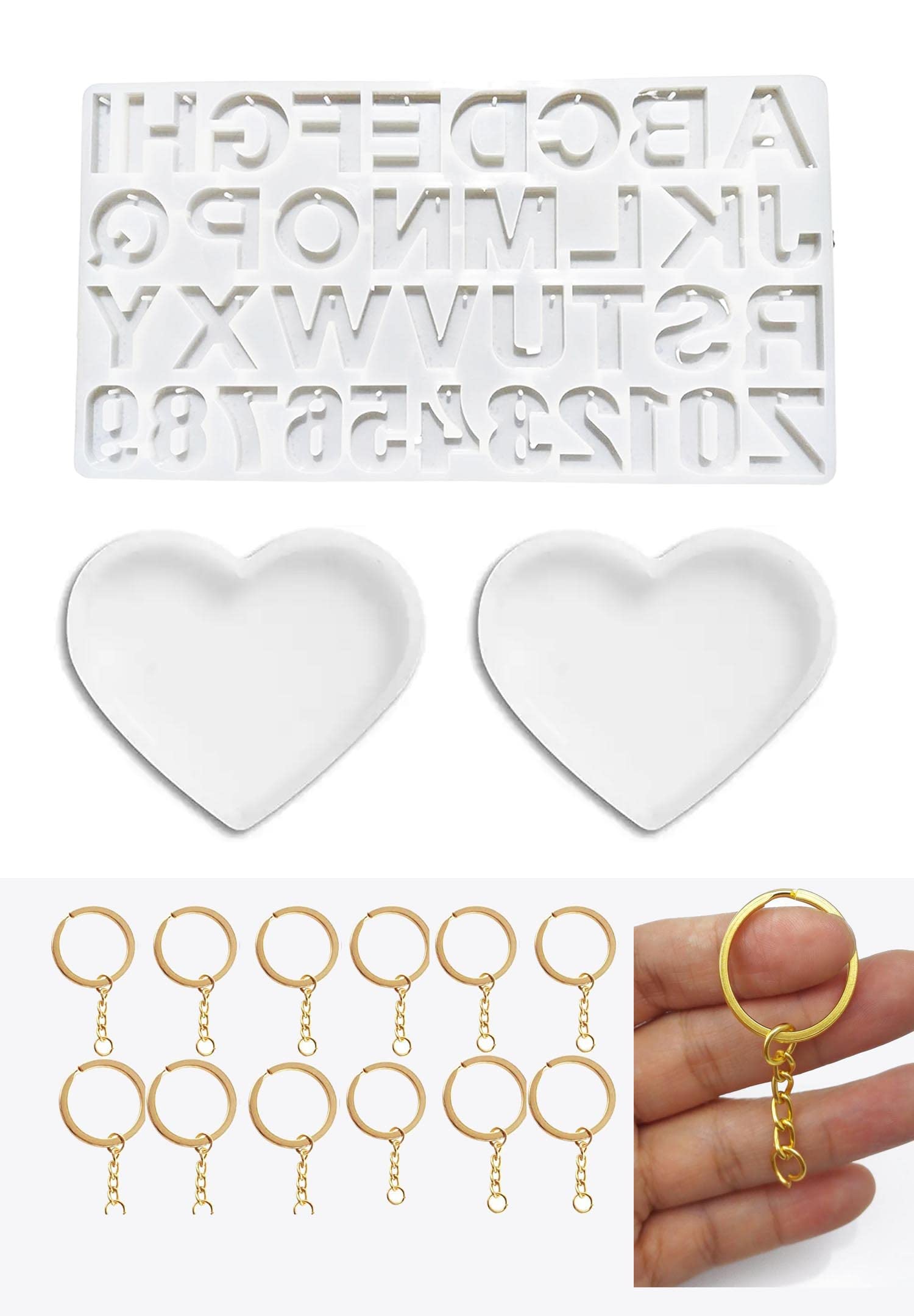 SNOOGG® Silicone Resin Alphabet Mold Letter & Number Molds for Jewelry Accessories with Built in Hole Enabler with Keychain and 2 Coaster