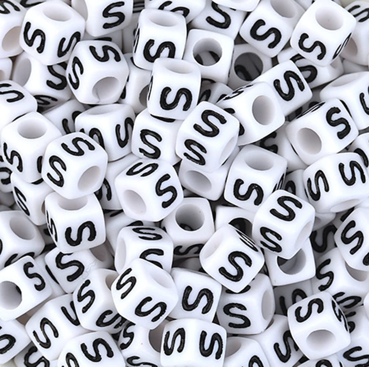 100PCS Letter Beads White Cube Acrylic Alphabet Beads Letter S Beads for Jewelry Making Bracelets Necklaces Key Chains DIY 6X6mm (S-100PCS)