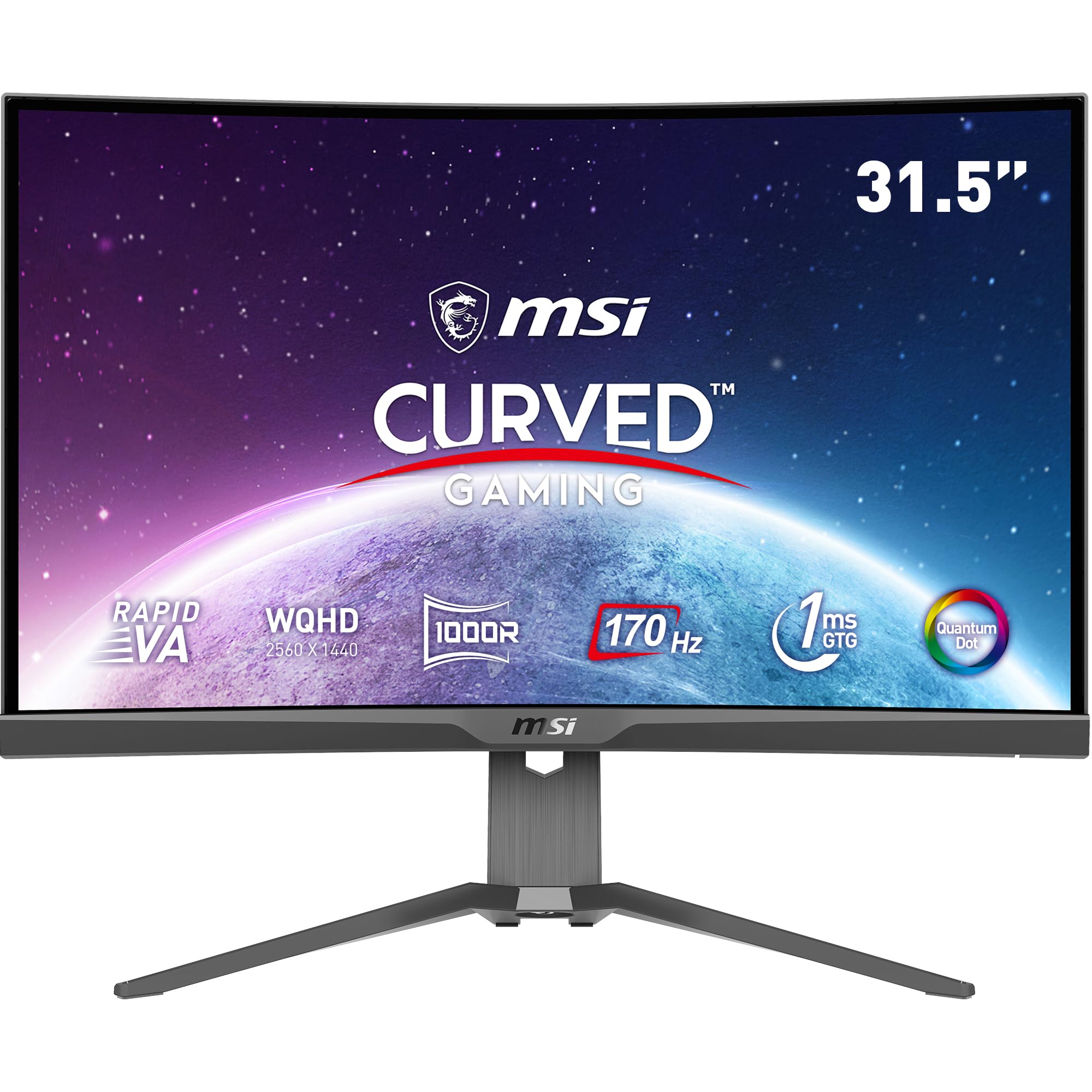 MSI MAG 325CQRF-QD 32 Inch WQHD Curved Gaming Monitor - 1000R 2560 x 1440 Rapid VA Panel, Quantum Dot Panel, 170Hz / 1ms GTG, AMD FreeSync Premium, HDR Ready, DisplayHDR 400 - DP 1.2a, USB Type-C/HDMI