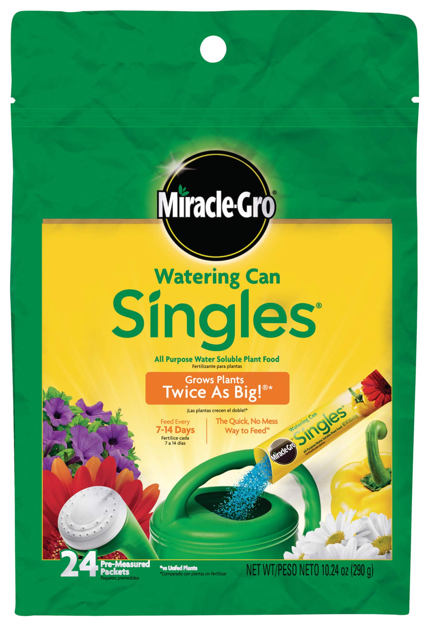 Miracle-Gro Watering Can Singles All Purpose Water Soluble Plant Food, For Flowers, Vegetables, Houseplants, Trees, Indoor and Outdoor Plants, 24 Packets