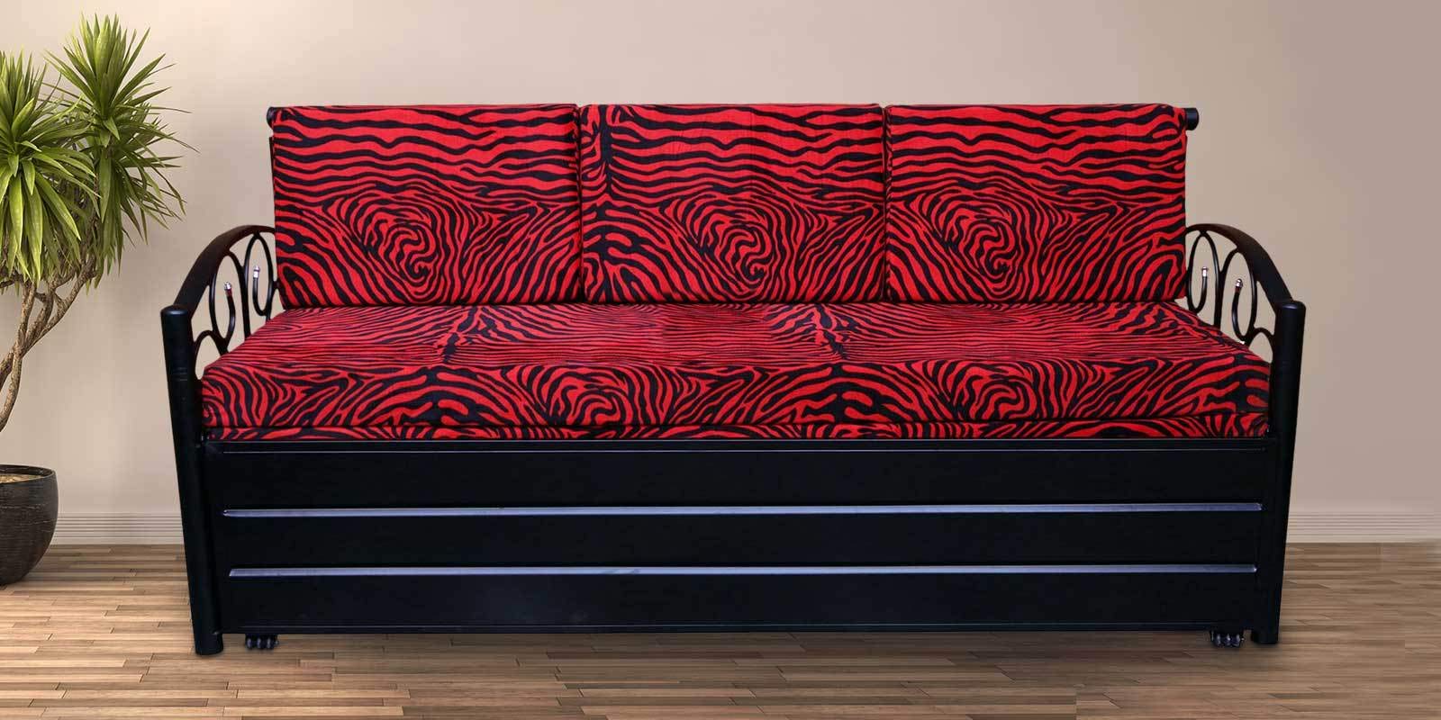 Furnline Metal Structure Finish Sofa Cum Bed with Hydraulic Storage| Coated Single| Glossy Finish| Comfortable/ Folding Bed/King Bed/Folding Sofa Cum Bed - Perfect for Guests - Jute Fabric Washable Cover( Multicolor and Black) (Queen Size)