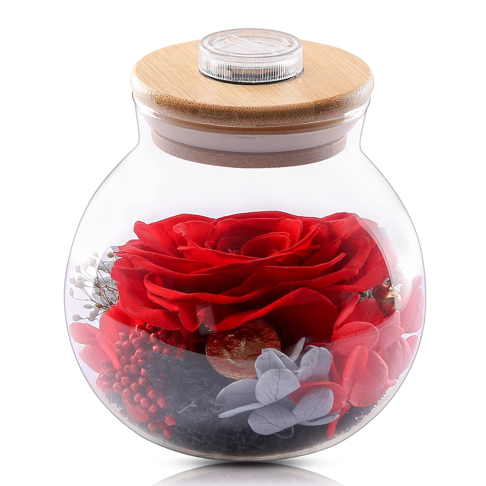 Childom Birthday Gifts for Women,Light Up Rose Gifts for Her,Christmas Rose Gifts for Women,Red Preserved Flowers Real Rose Fresh Flower with Colorful Light in Wishing Bottle,Mothers Day,Thanksgiving