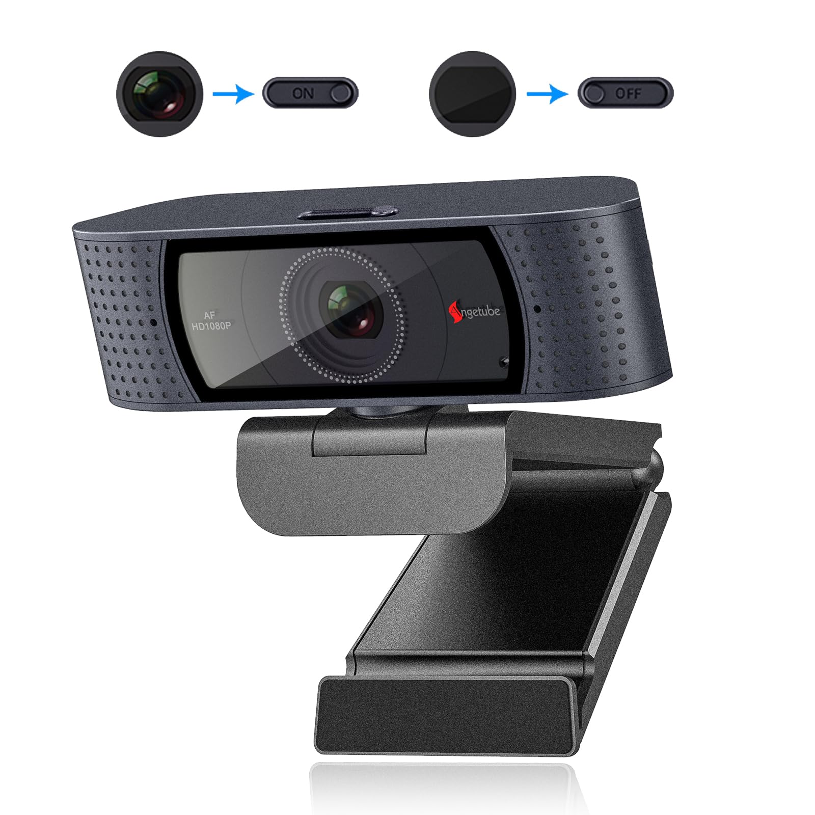 Angetube Webcam with Microphone - 1080P Full HD Streaming Webcam, Autofocus PC Camera with Dual Noise Reduction Microphones and Built-in Protective Cover Suitable for Windows, Linux and Mac