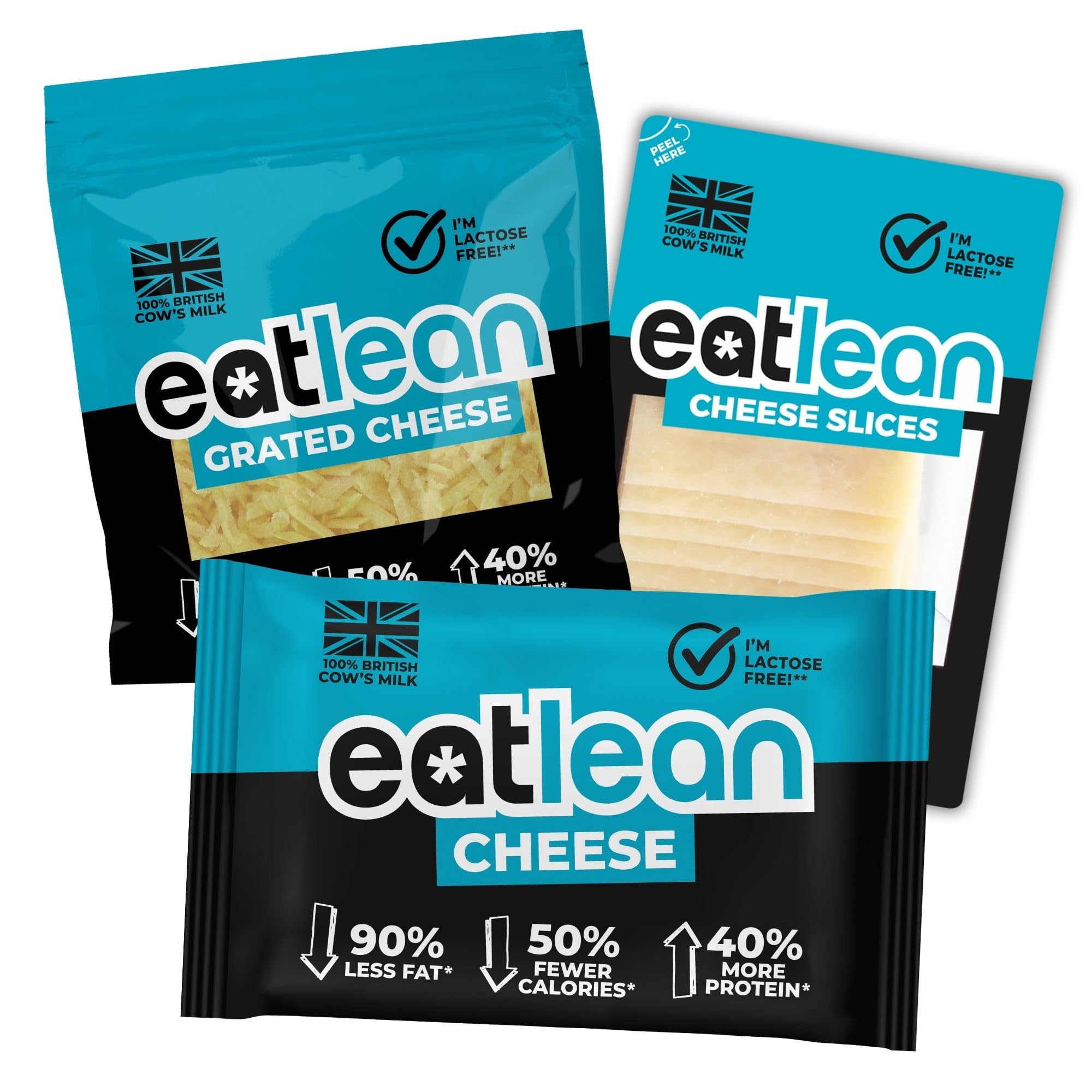 Eatlean Protein Cheese, The Originals Trio | Low Fat, High Protein Cheese | 350g Block, 180g Grated & 160g Sliced Cheese