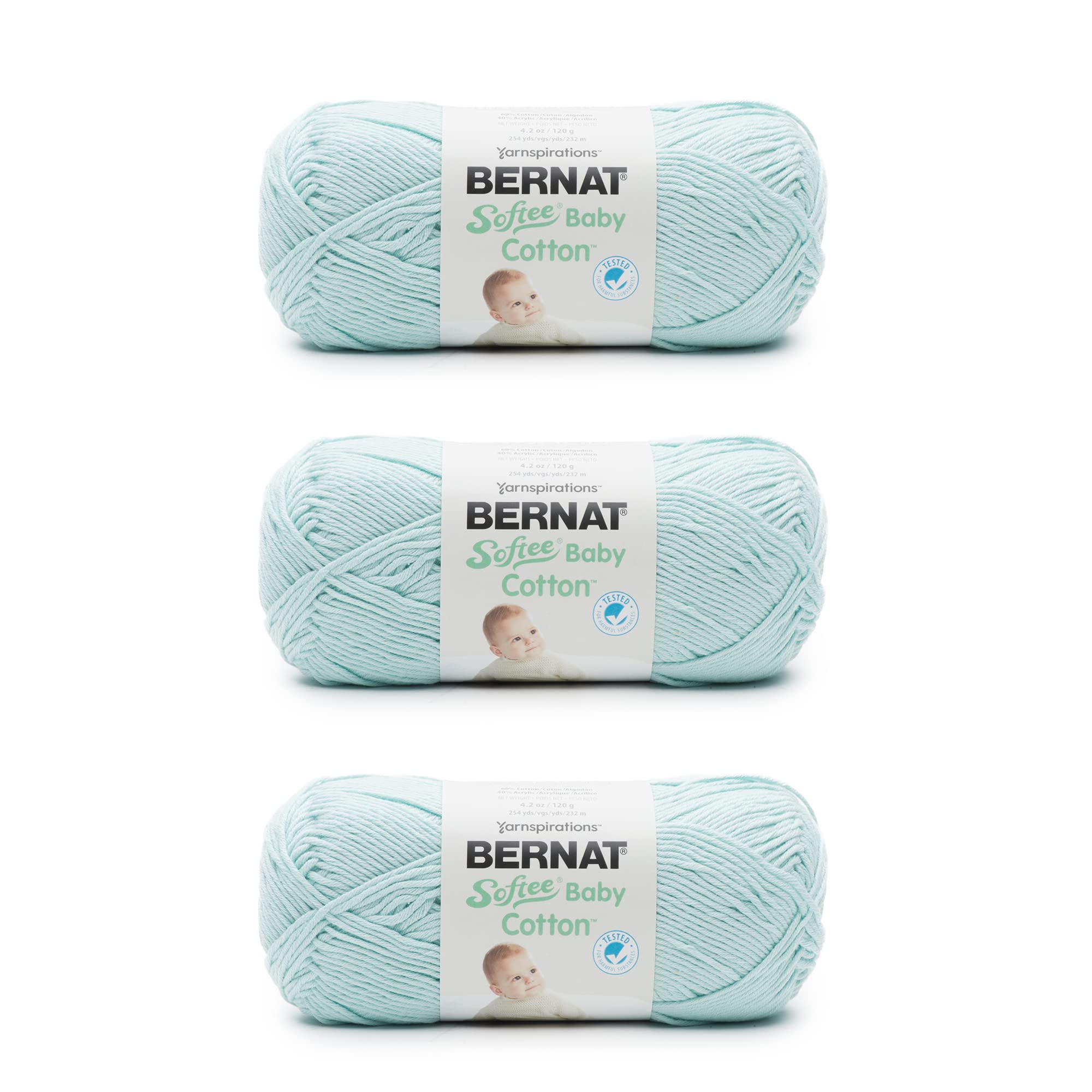 Bernat  Softee  Baby Cotton Aqua Mist Yarn - 3 Pack of 120g/4.25oz - Blend - 3 DK (Light) - 254 Yards - Knitting/Crochet