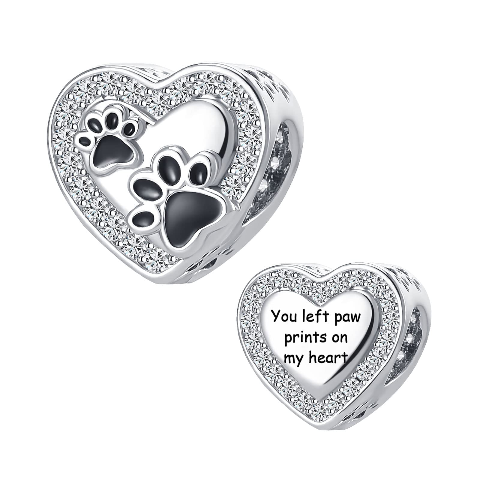 KunBead Jewelry Dog Paw Print Charm Heart Love Birthday Bead Charms Compatible with Pandora Bracelets for Women