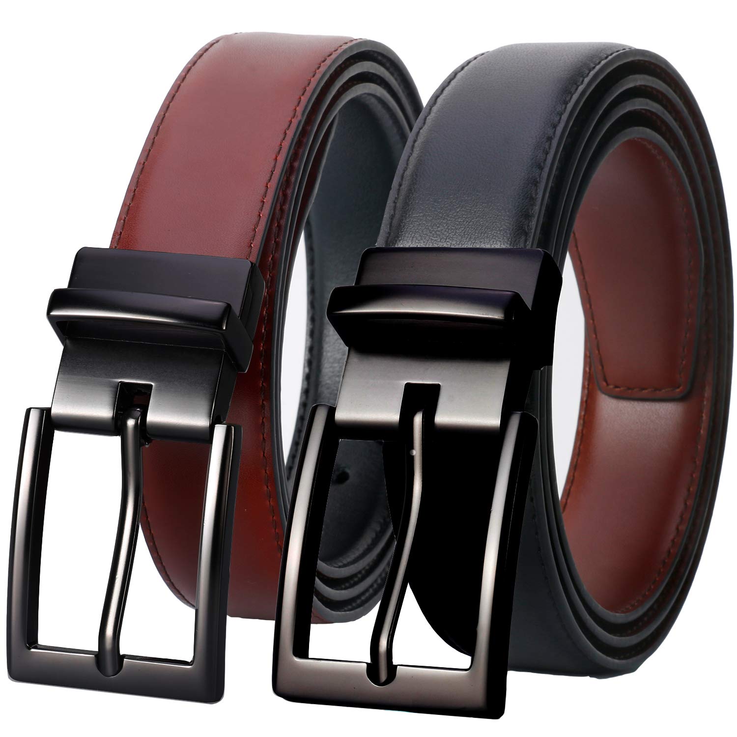 Mens Belt Reversible 100% Italian Leather Dress Casual,One Reverse for 2 Colors,Trim to Fit