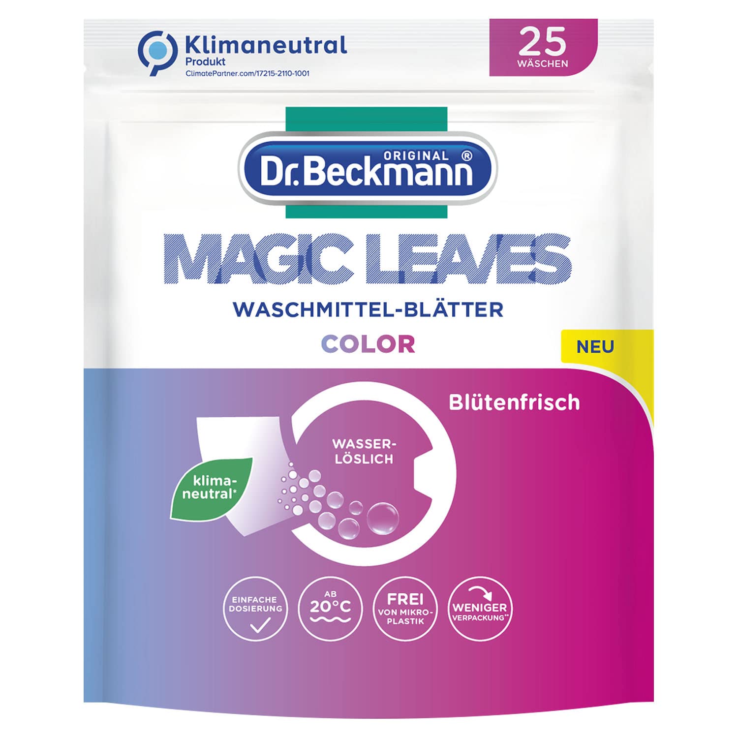 Dr. BeckmannMagic Leaves Colour Detergent Sheets, Pre-Dosed & Water-Soluble Wash Sheets, Space-Saving and Easy to Use (1)