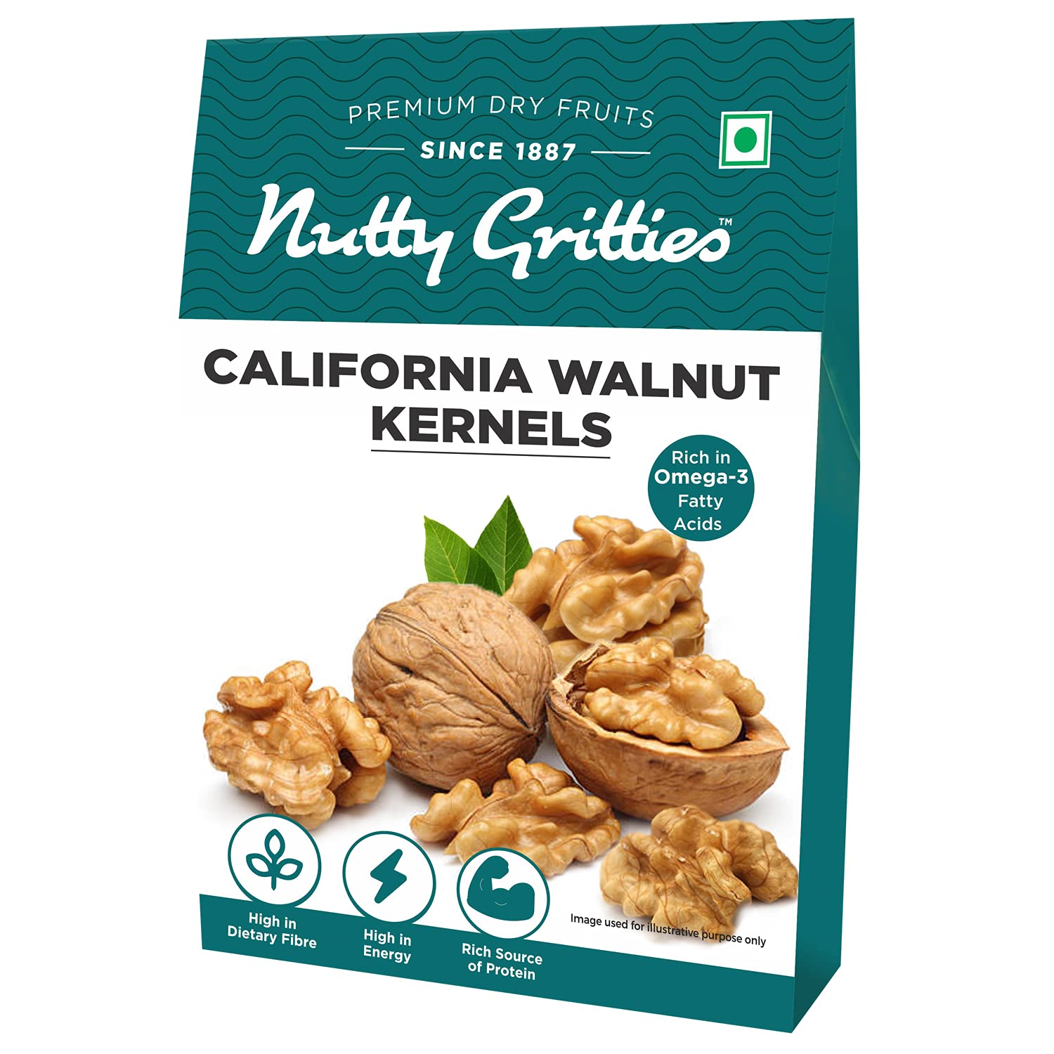 Nutty Gritties California Walnut Kernels Without Shell Premium Pack, for Morning Consumption Dry Fruit, Omega-3 Rich 250g