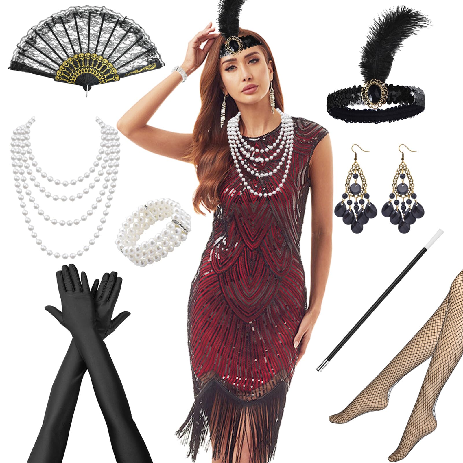 Amycute1920s Flapper Dress for Women, 1920s Gatsby Dresses for Ladies with 20s Accessories, 1920s Outfits Cocktail Party Dress Adults