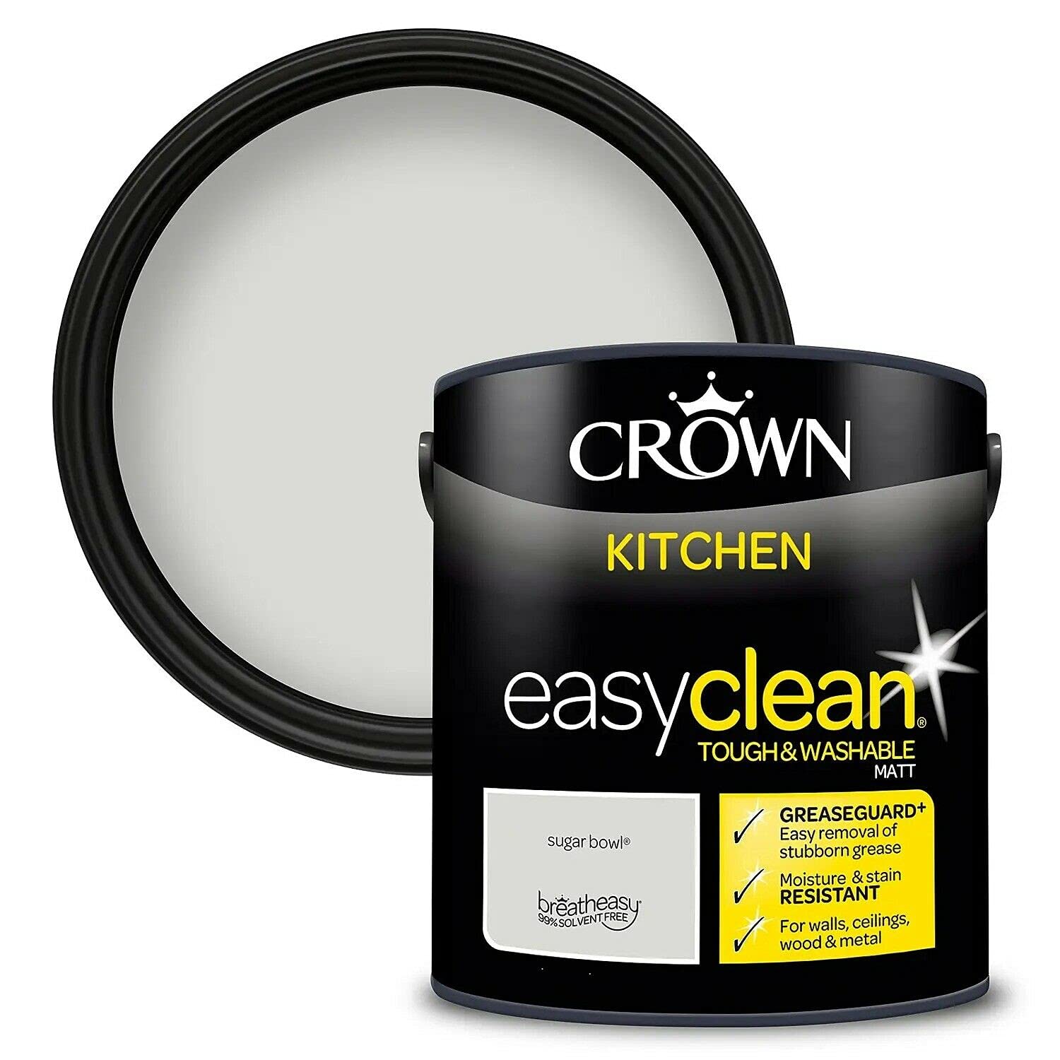 2.5L CROWN Easyclean Kitchen MATT Emulsion Multi Surface Paint With GREASEGUARD+ That can be Used on Walls, Ceilings, Wood and Metal. Stain & Scrub Resistant Formula – Sugar Bowl