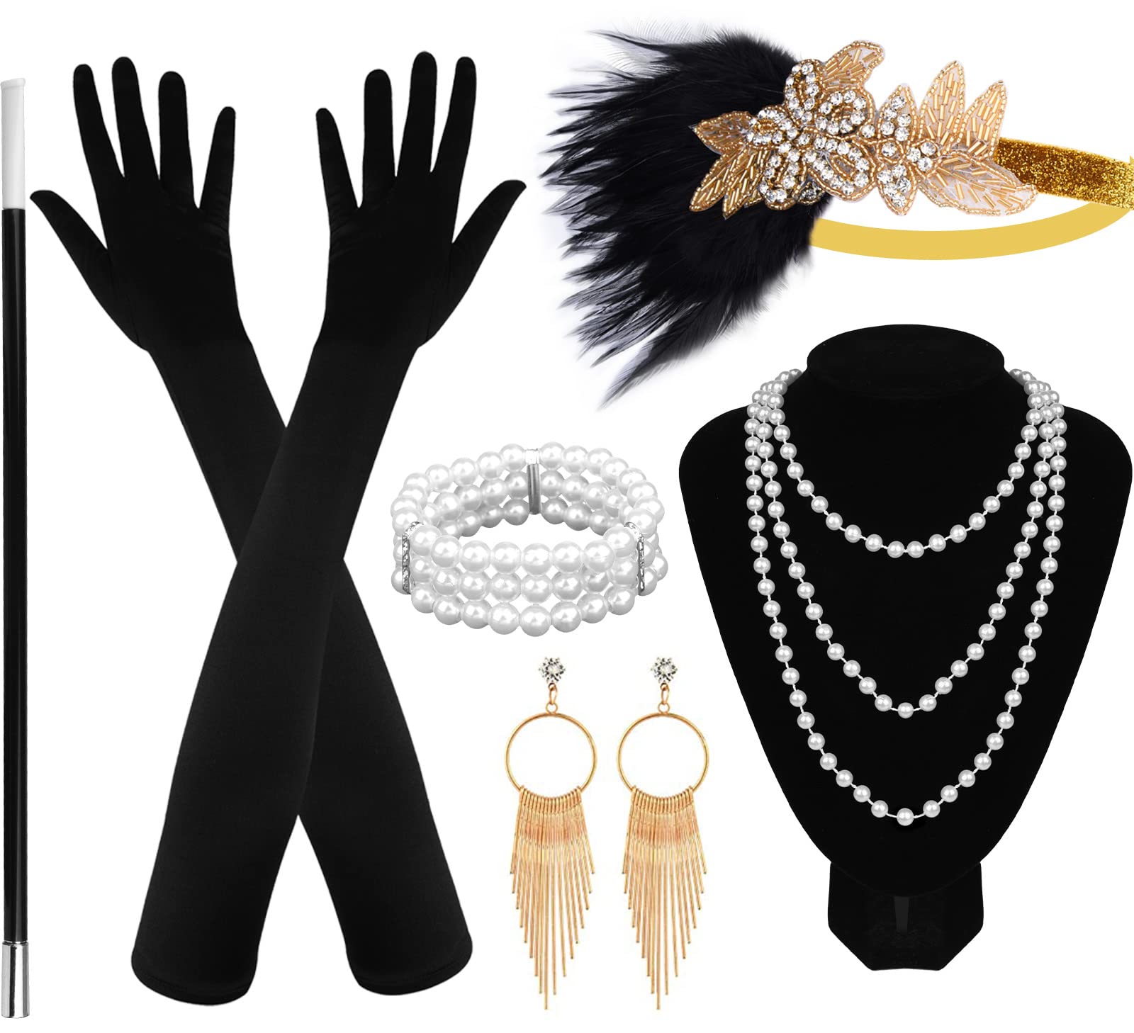 ASTARON1920s Flapper Great Gatsby Accessories Set, Fashion Roaring 20's Gatsby Theme Set