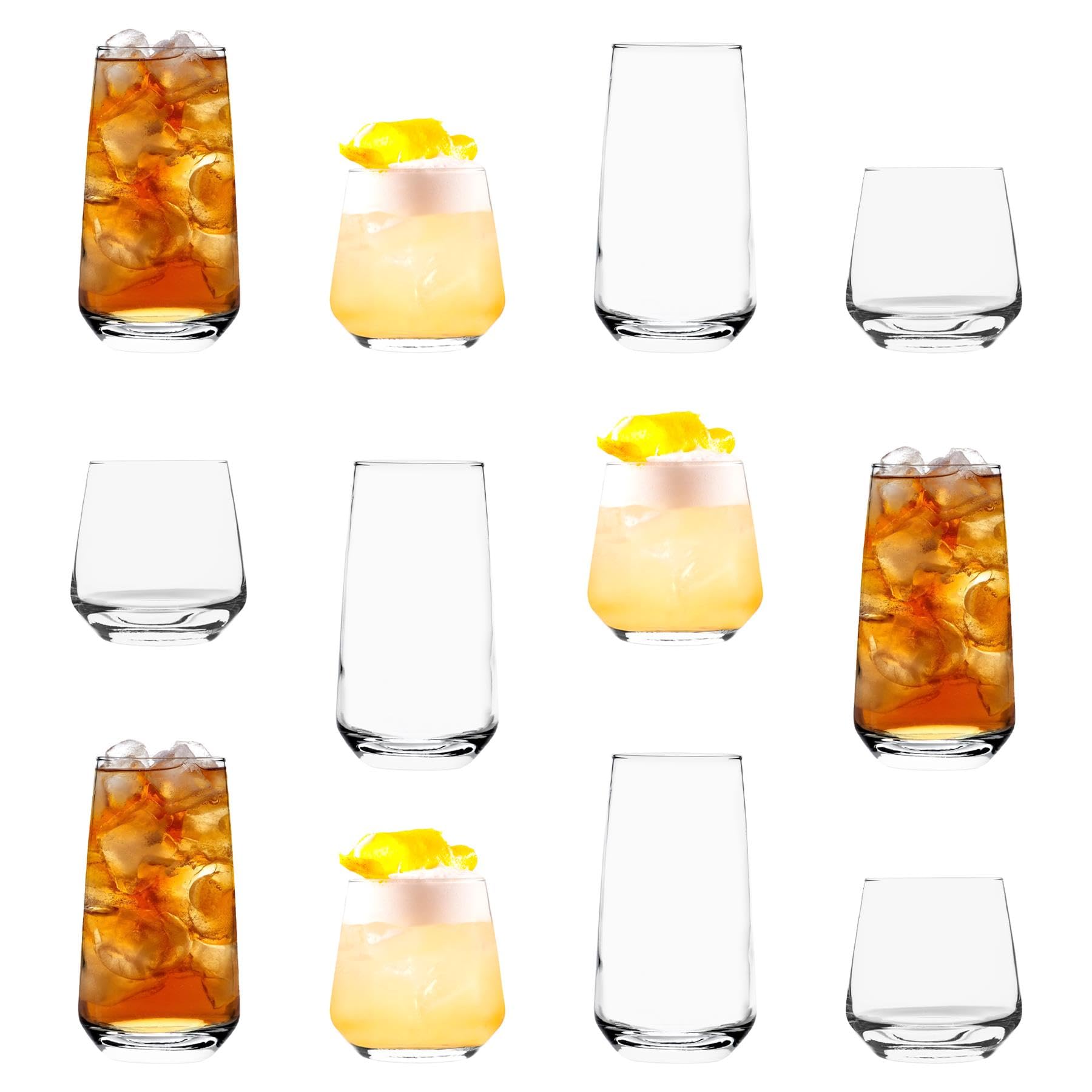 Argon Tableware 12 Piece Hiball Tumbler 480ml 345ml - 'Tallo' Range Glassware Set - Modern Hiball Cocktail Juice Water Whisky Drinking Tumblers - Dishwasher Safe